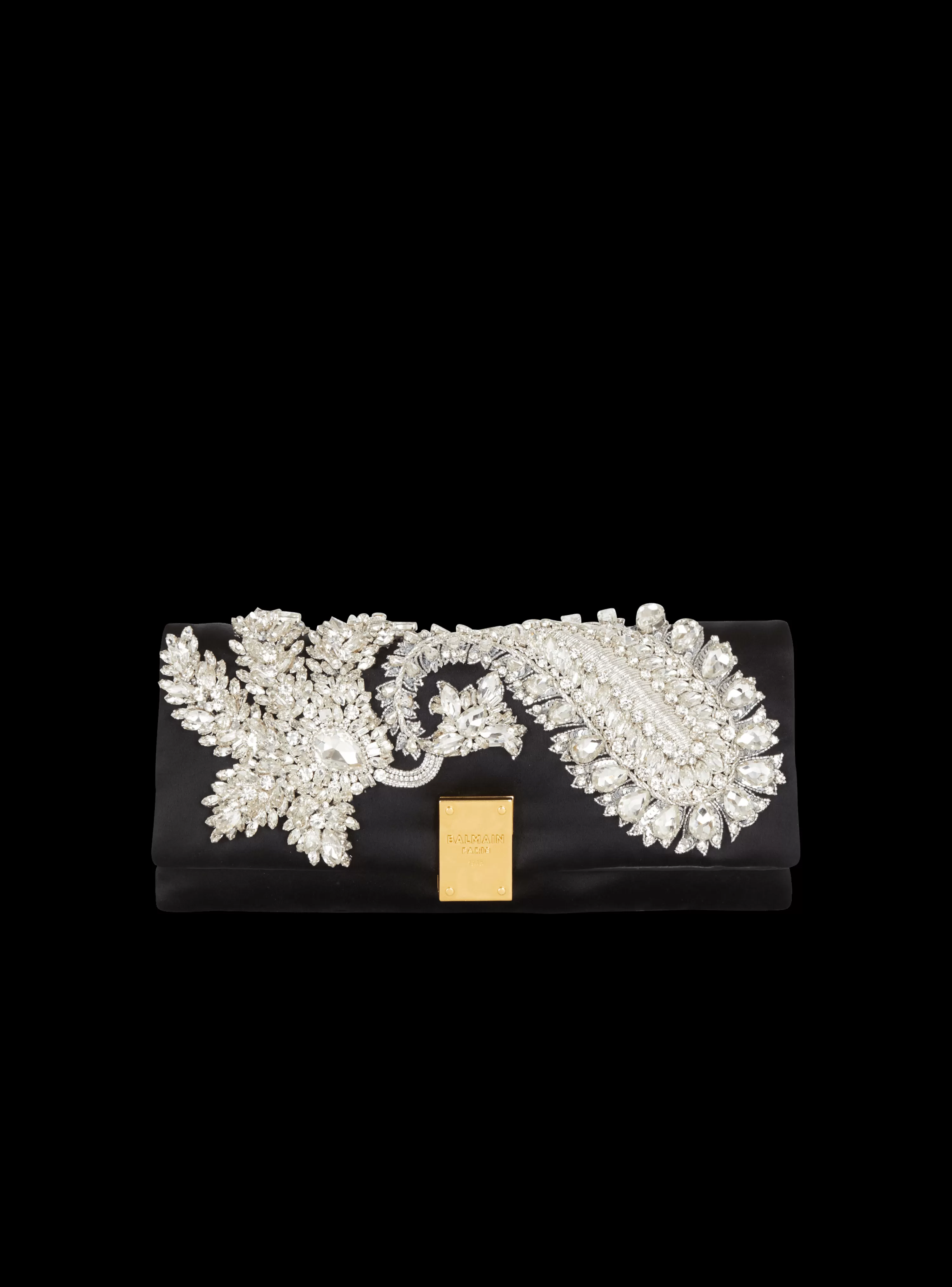 Women Balmain 1945 Soft Embroidered Satin Clutch