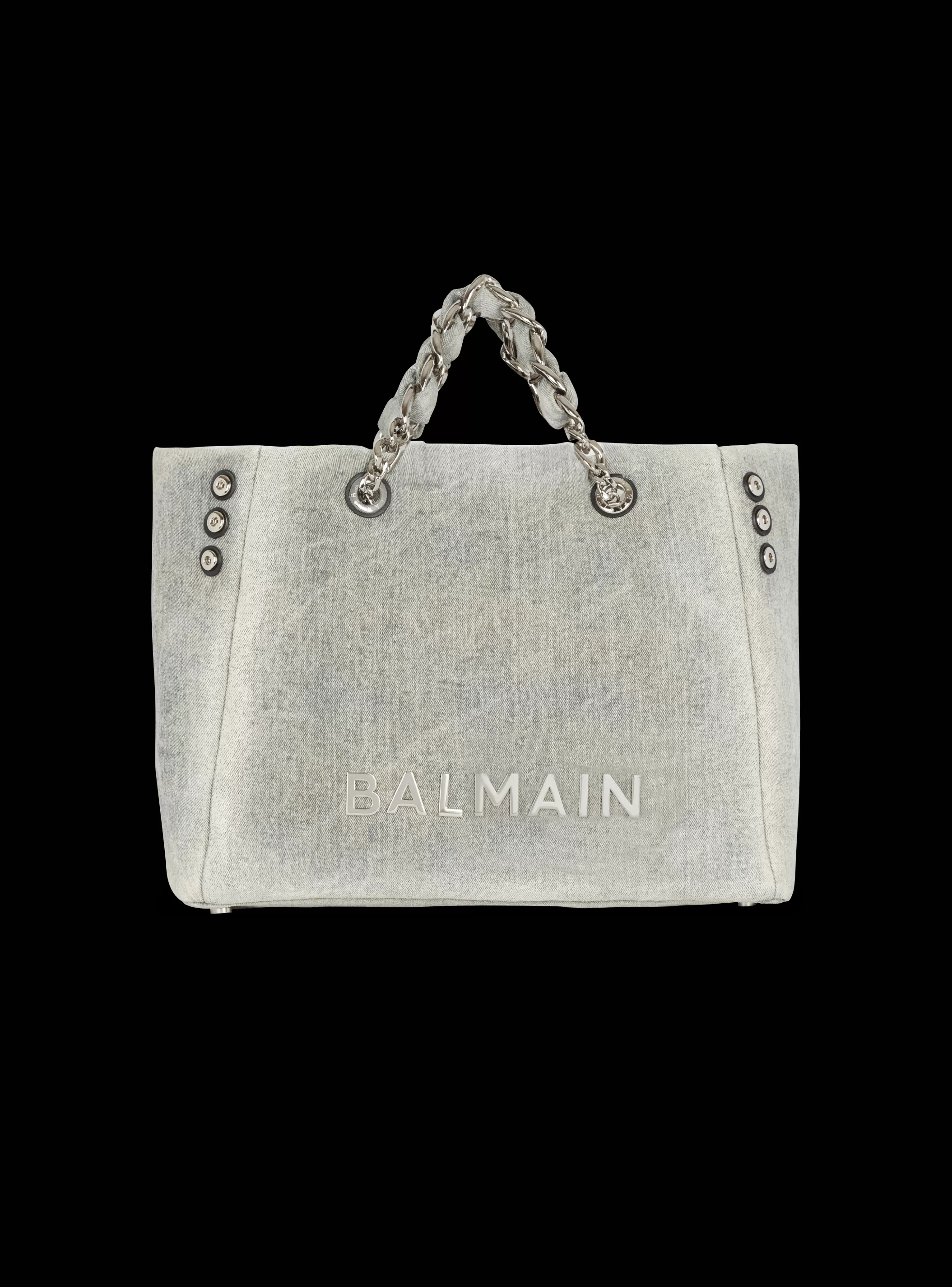 Women Balmain 1945 Soft Faded Denim Tote Bag