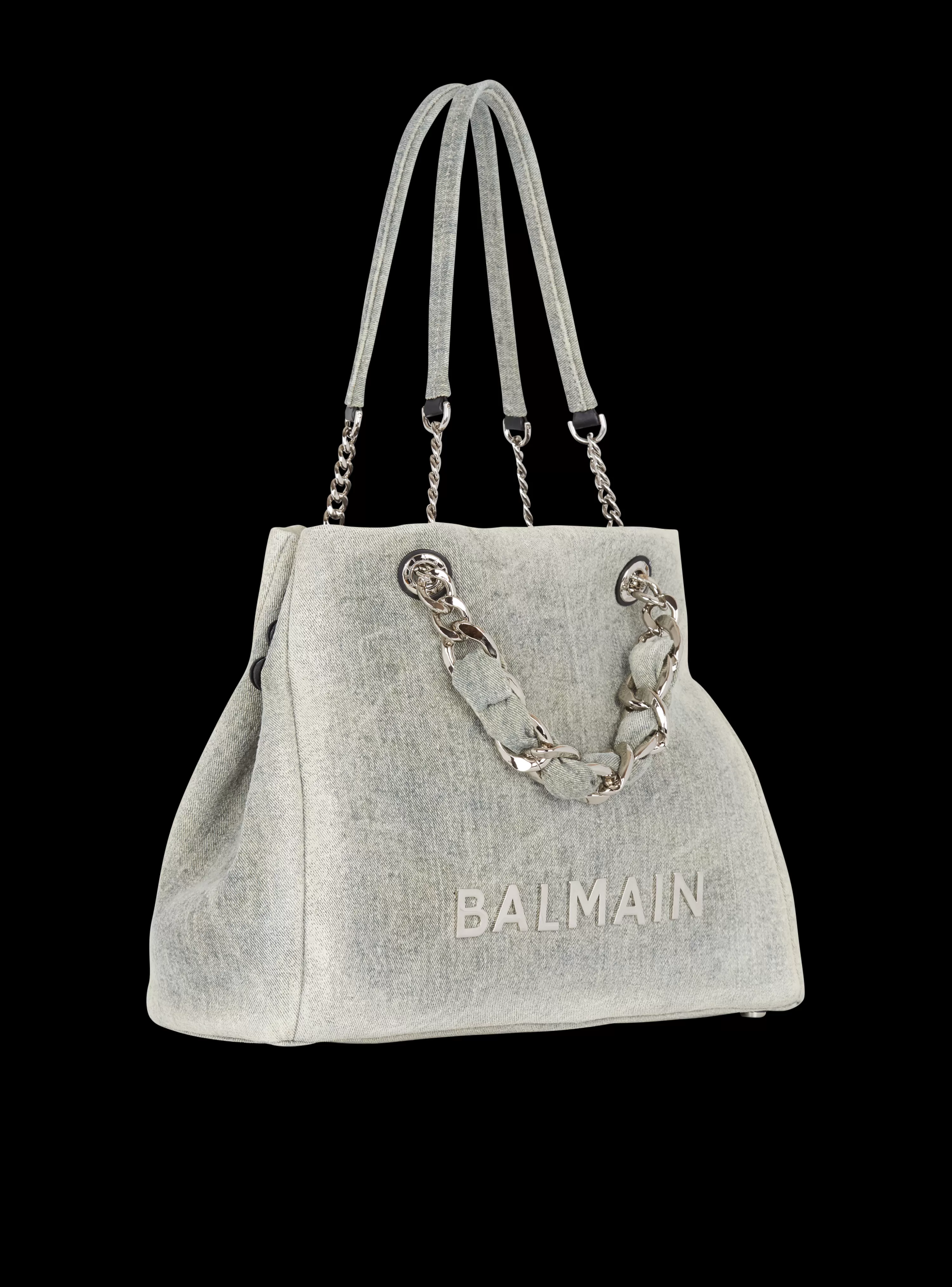 Women Balmain 1945 Soft Faded Denim Tote Bag