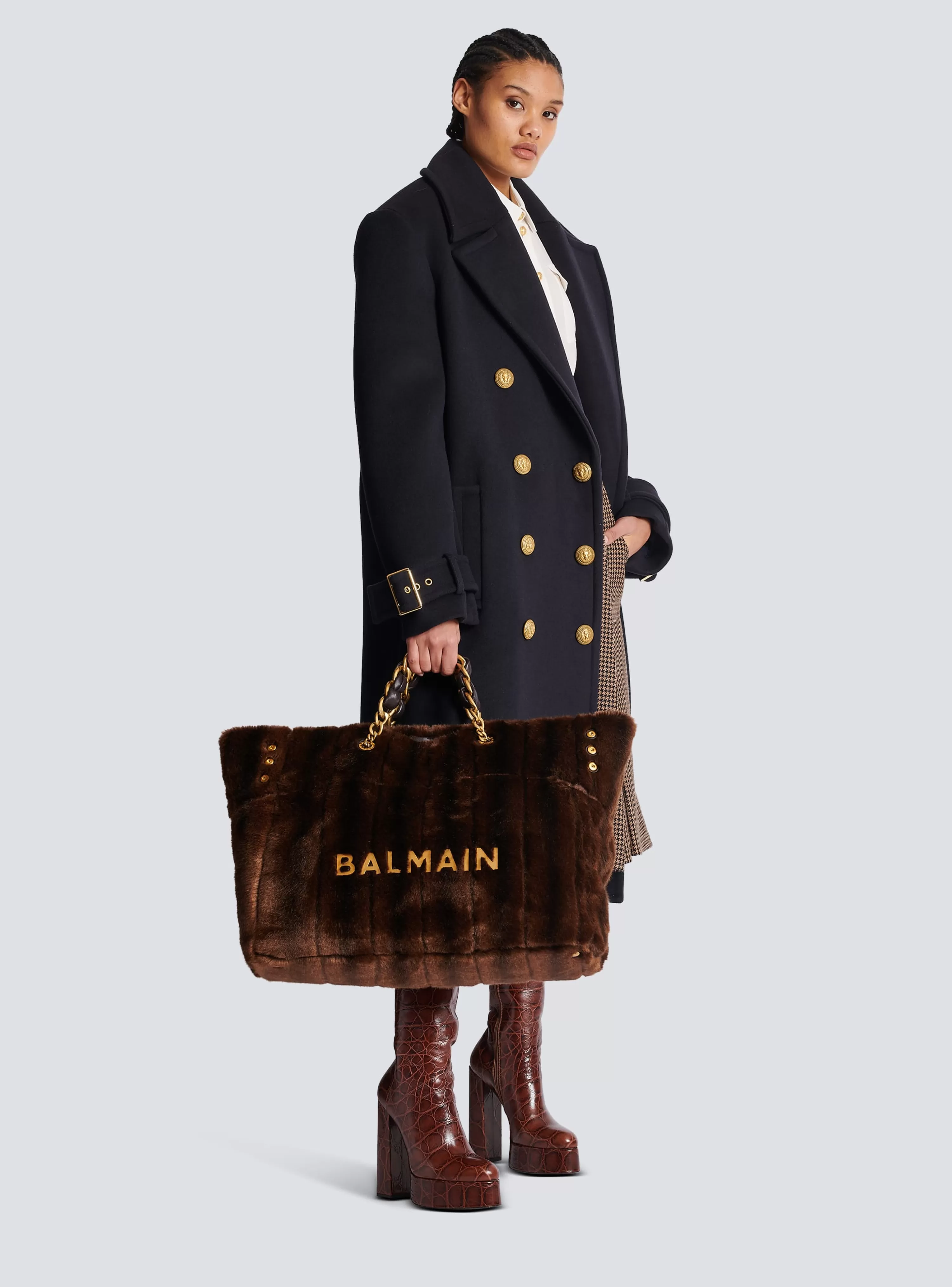 Women Balmain 1945 Soft Faux Fur Tote Bag