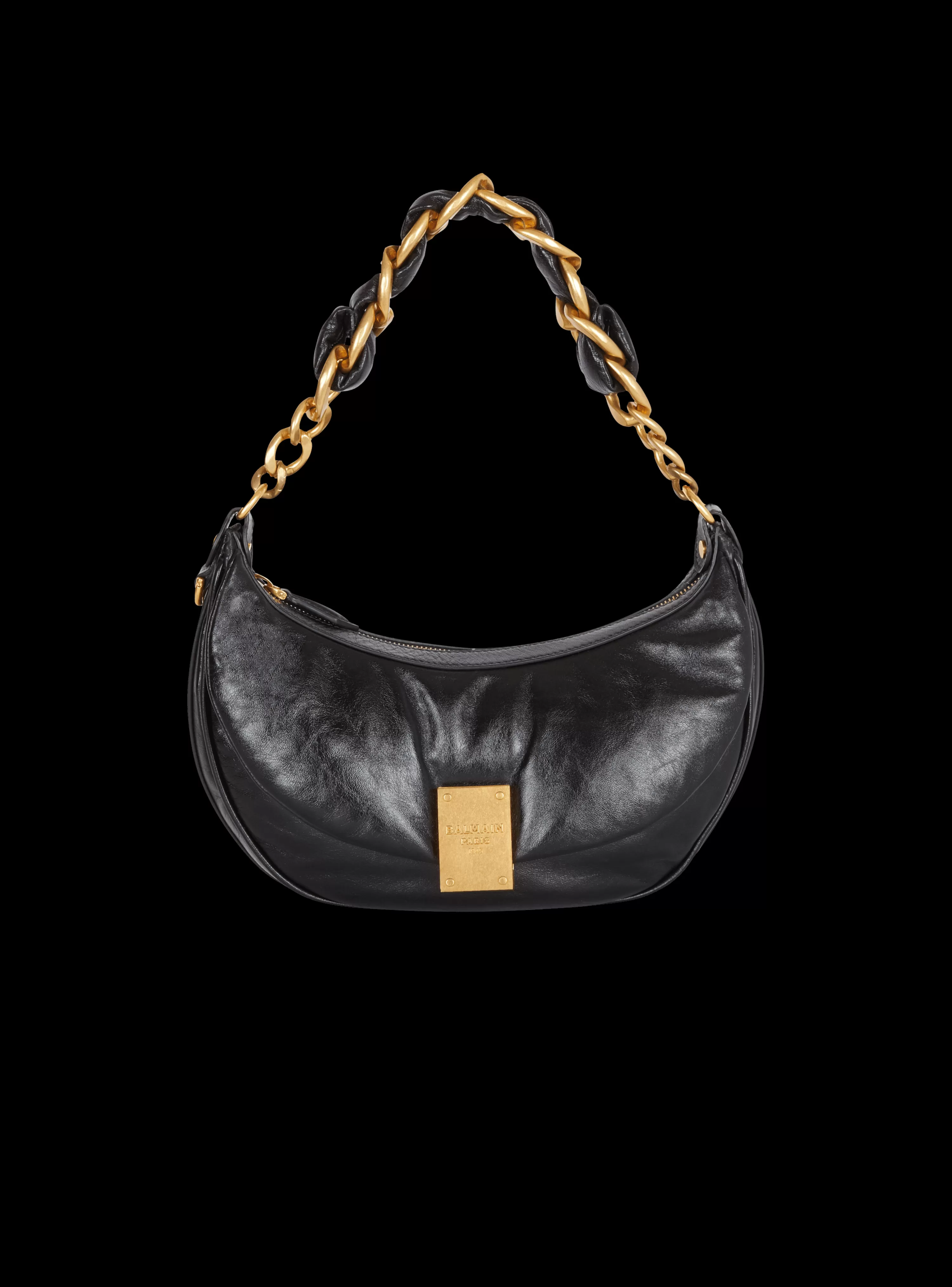 Women Balmain 1945 Soft Hobo Bag In Crinkled Leather