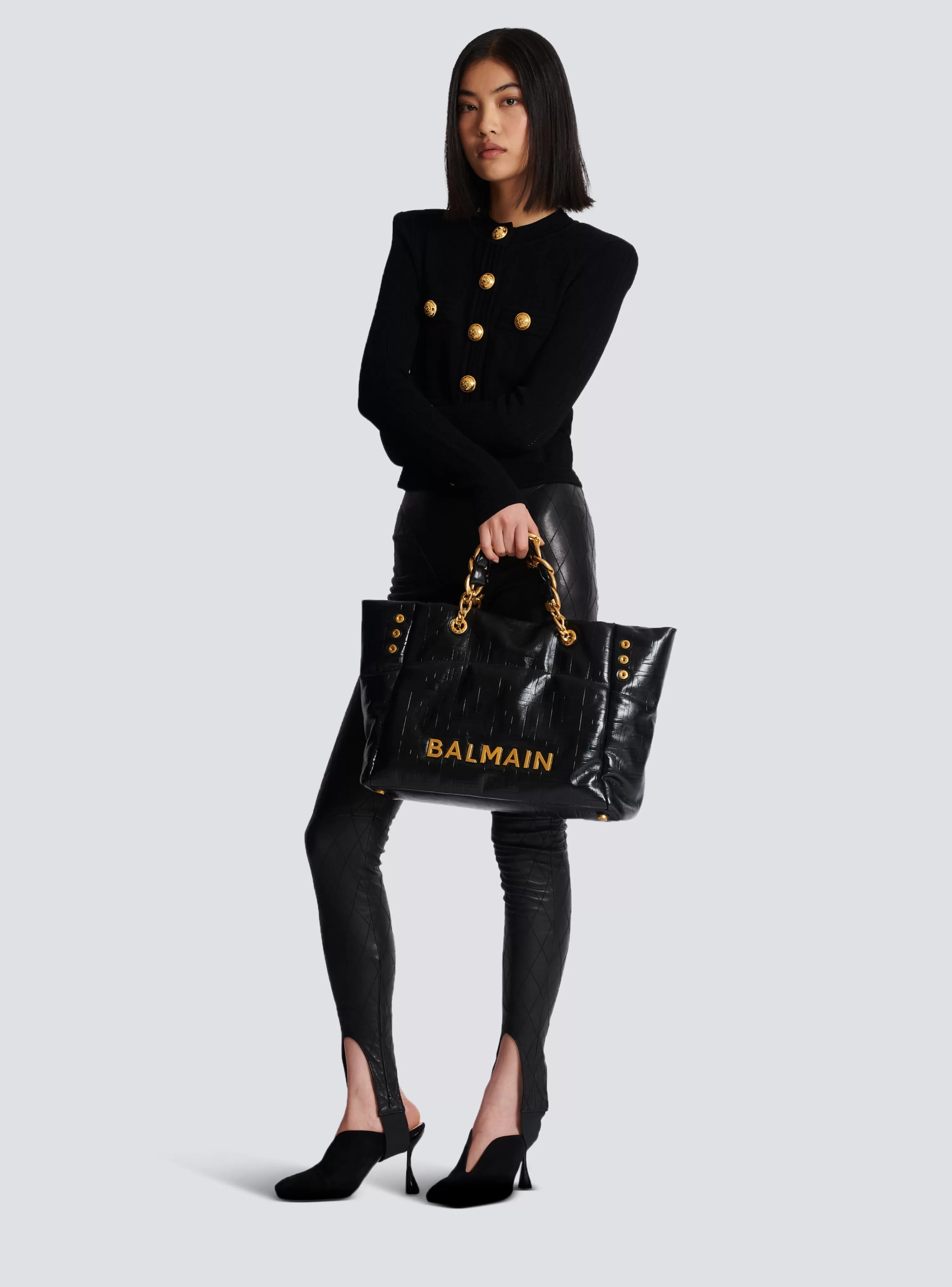 Balmain 1945 Soft Tote Bag In Crackled Calfskin