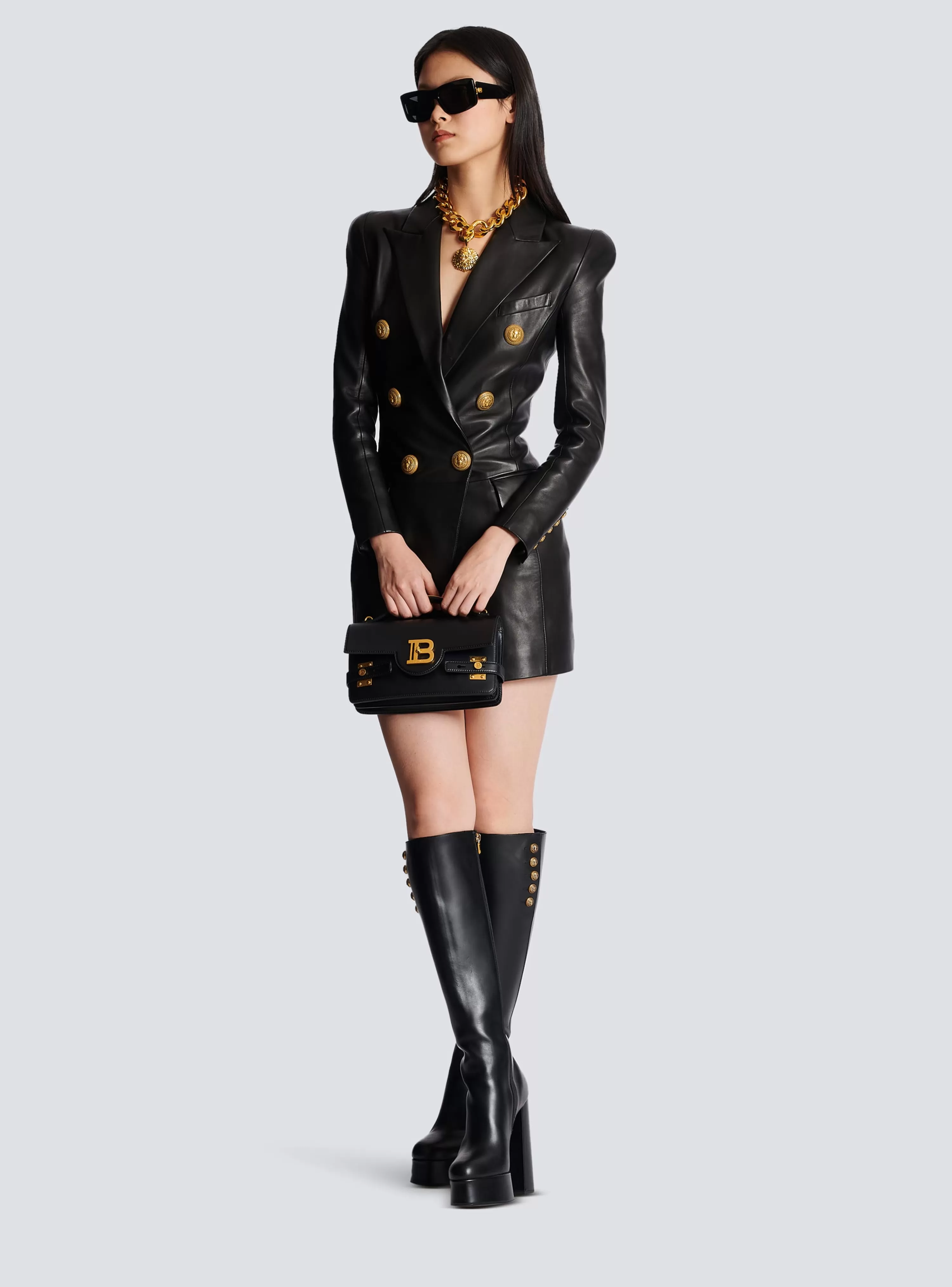 Women Balmain 6-button Leather Dress