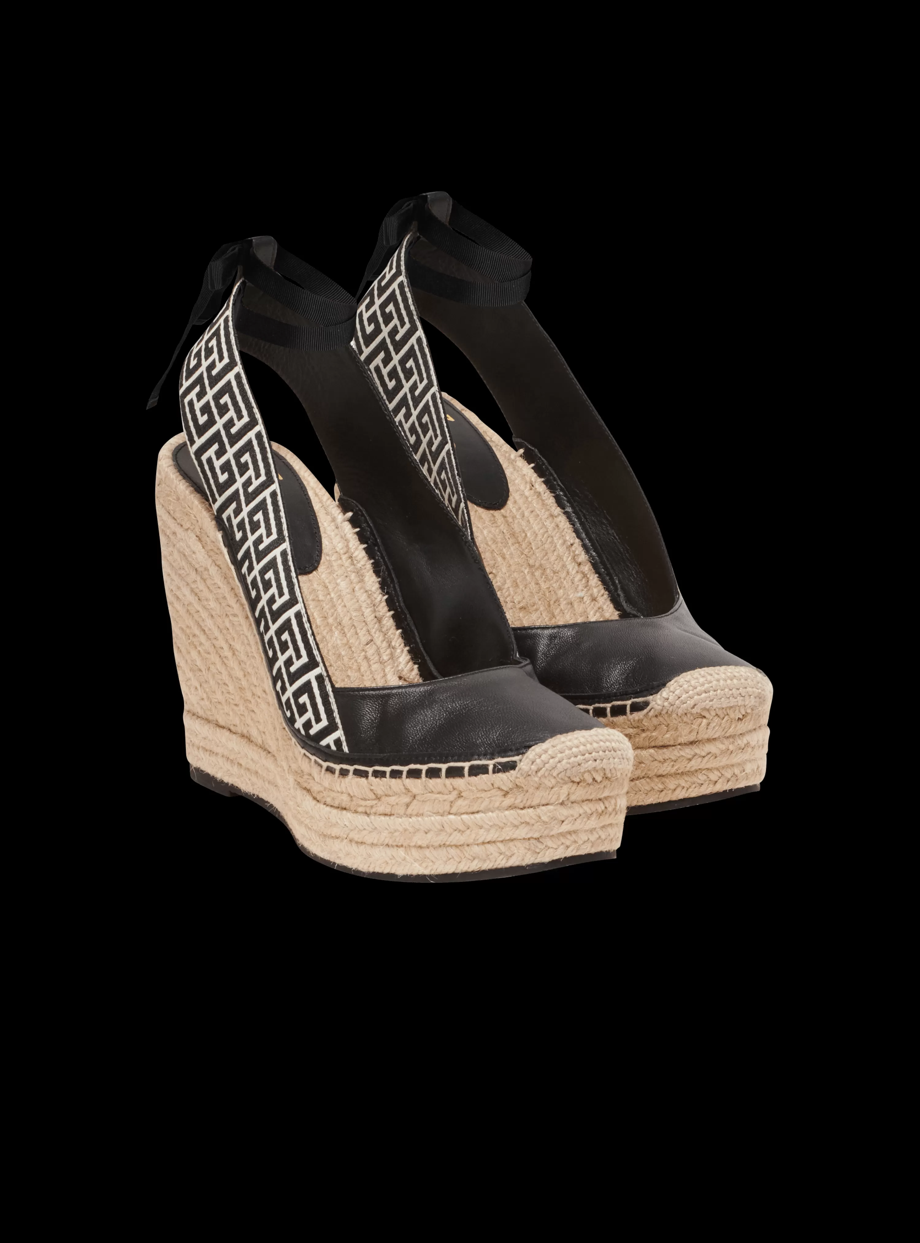 Women Balmain Alex Monogram Jacquard And Leather Espadrilles