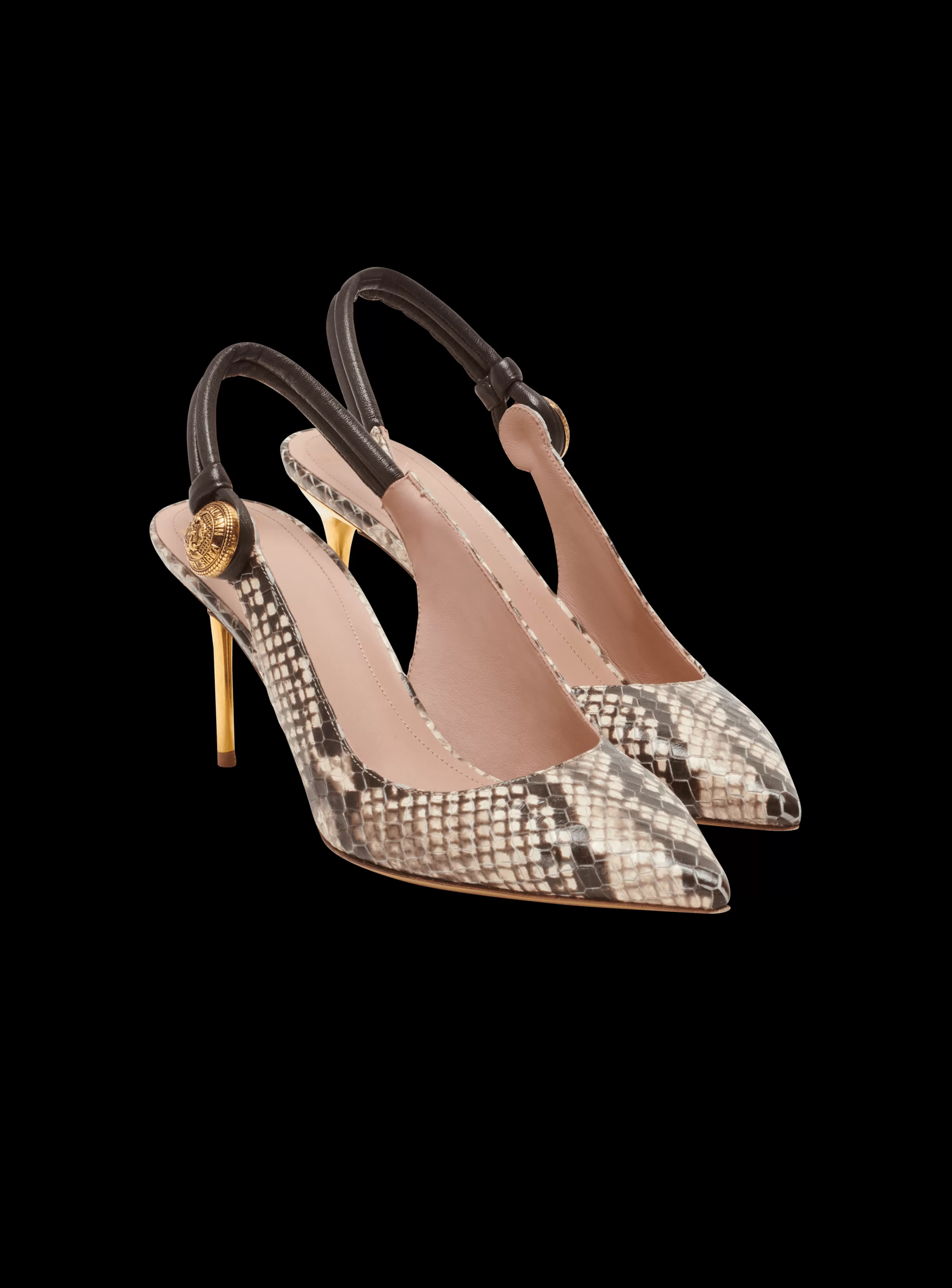 Women Balmain Alma Snakeskin-effect Leather Slingbacks