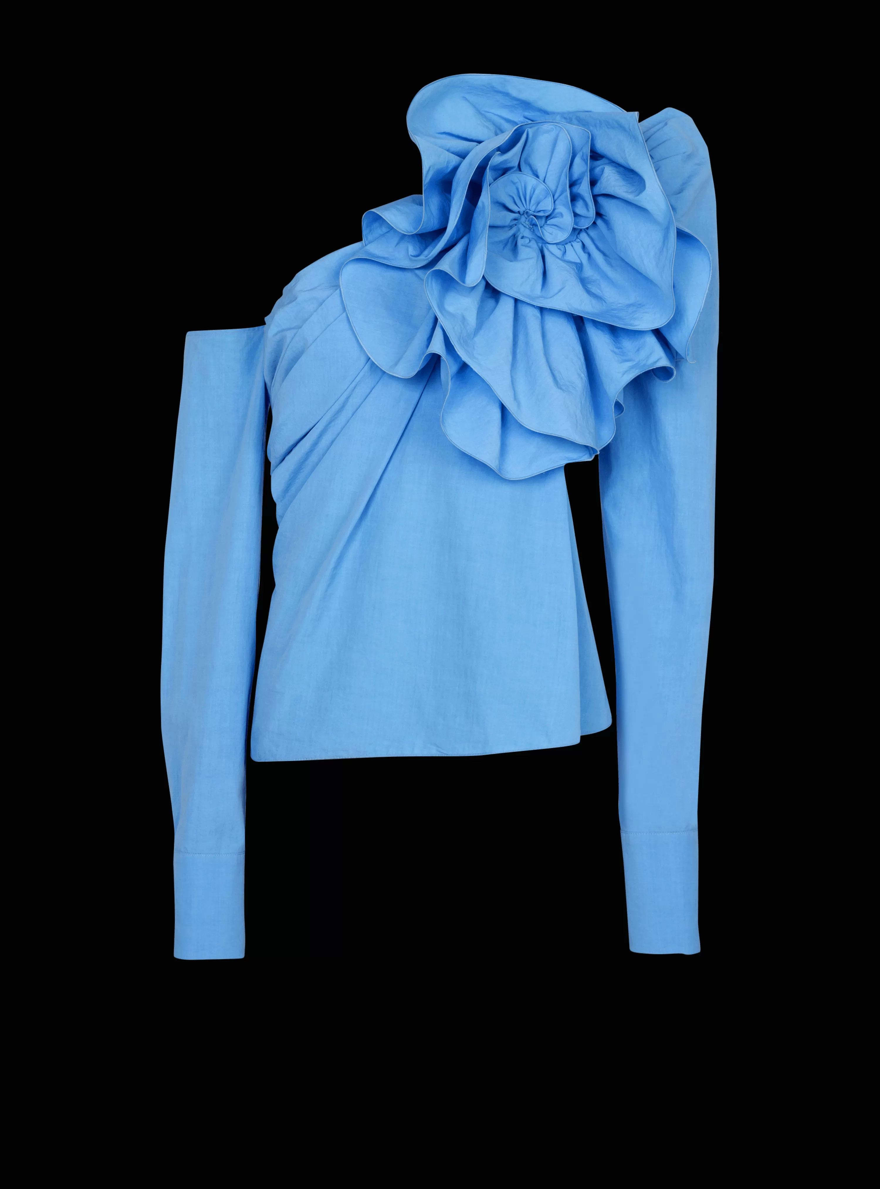 Women Balmain Asymmetric Poplin Shirt With Rose