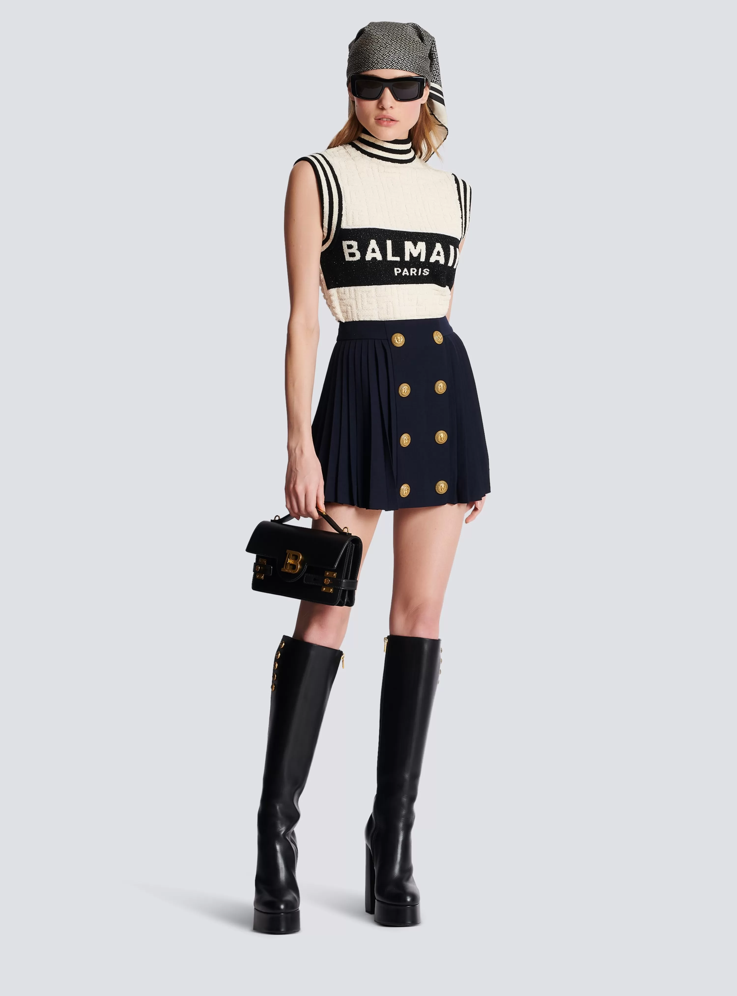 Women Balmain Monogrammed Bouclette Knit Top