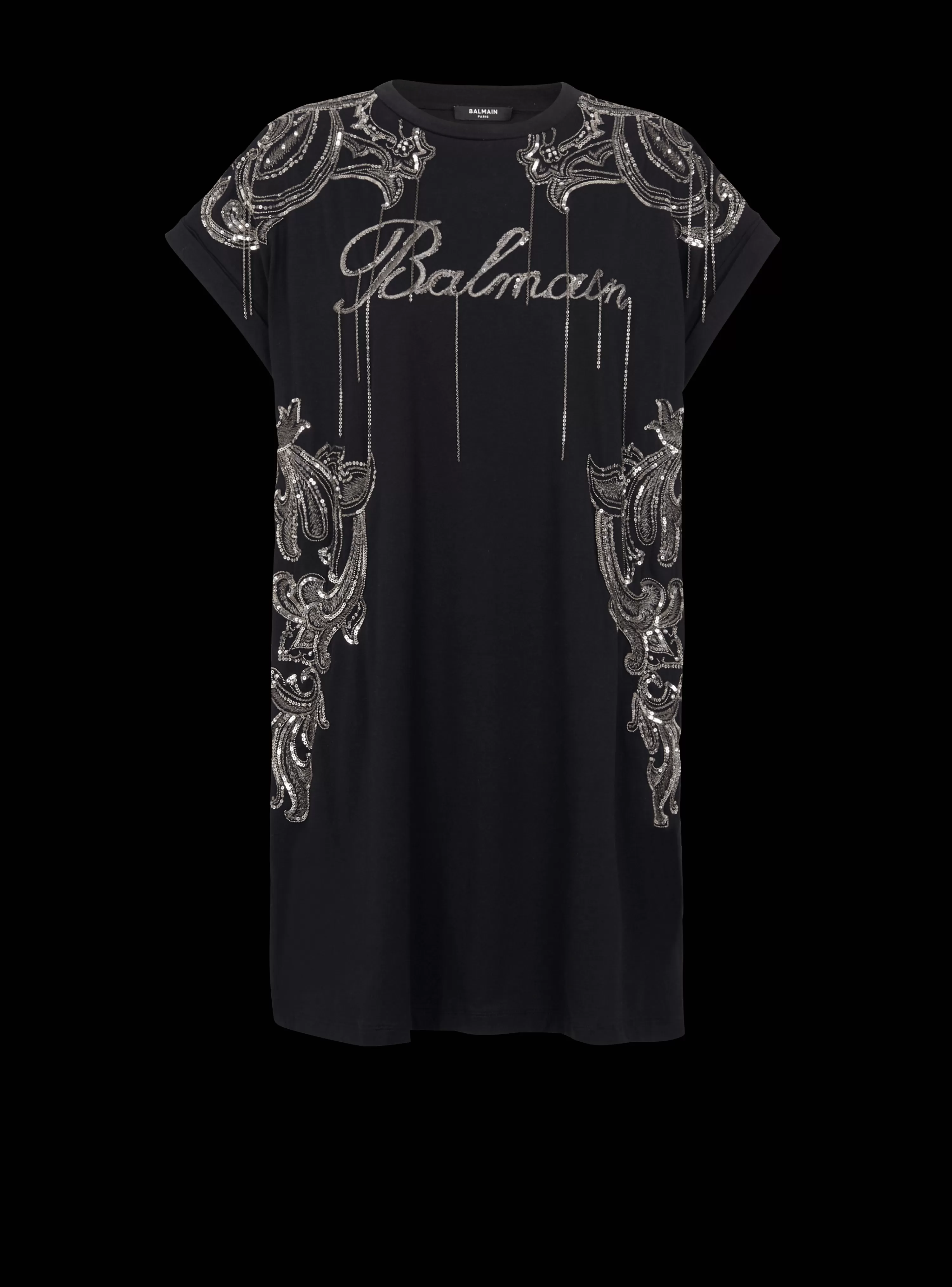 Women Balmain Signature Chain Embroidered T-shirt Dress