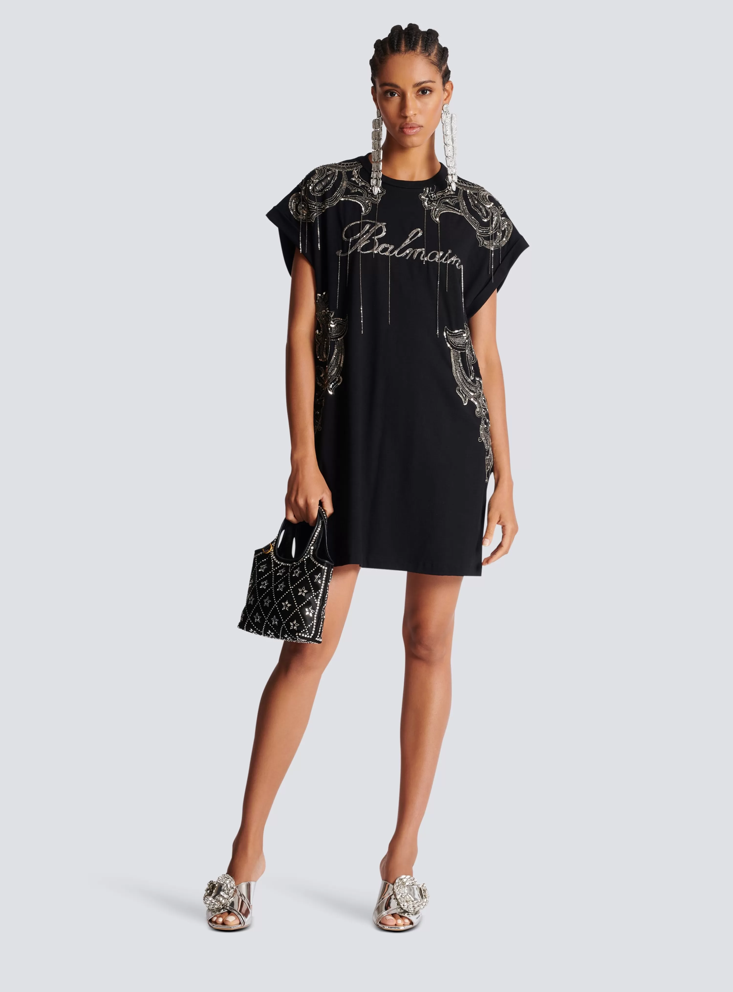 Women Balmain Signature Chain Embroidered T-shirt Dress