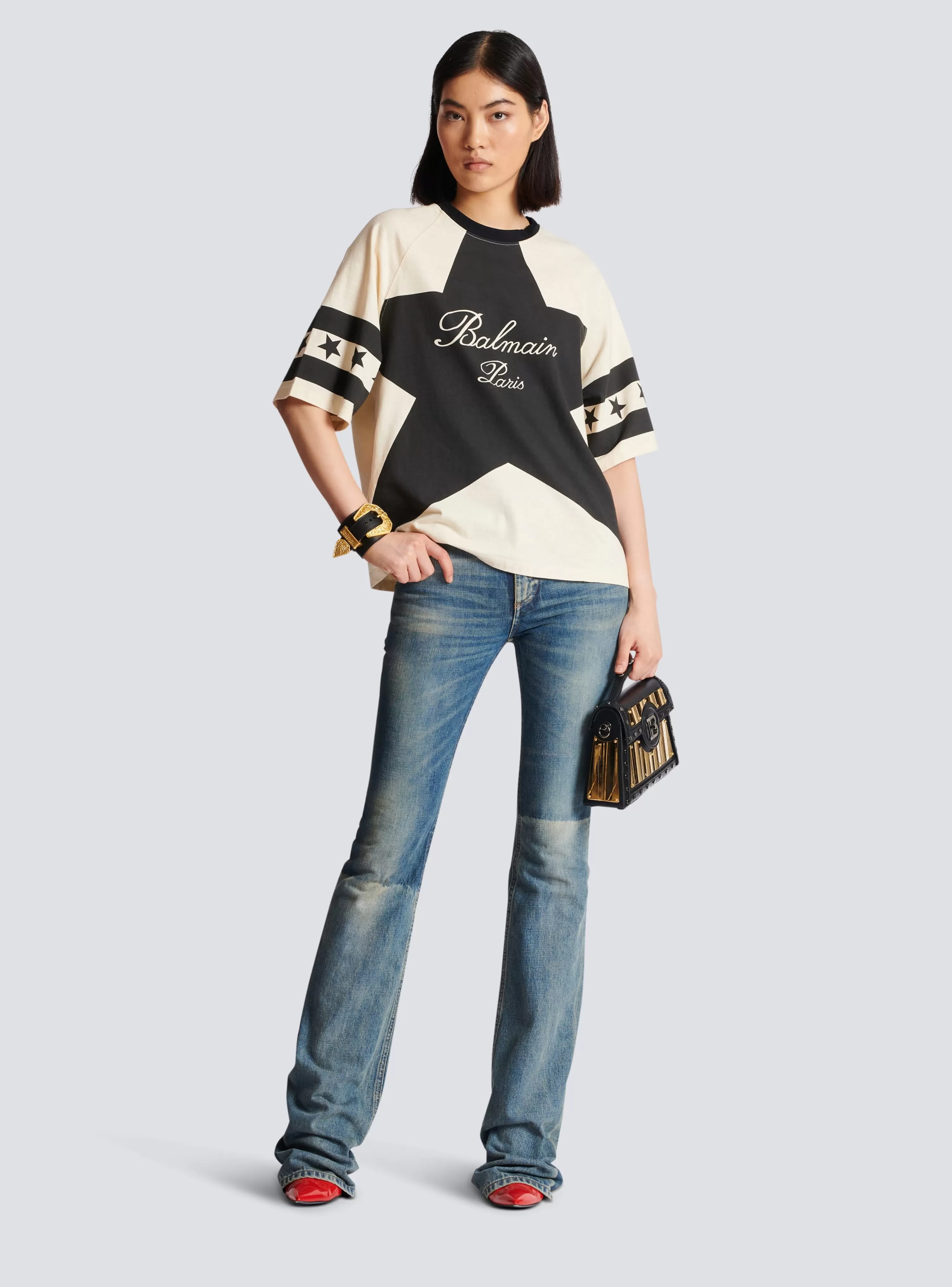 Women Balmain Signature Stars T-shirt