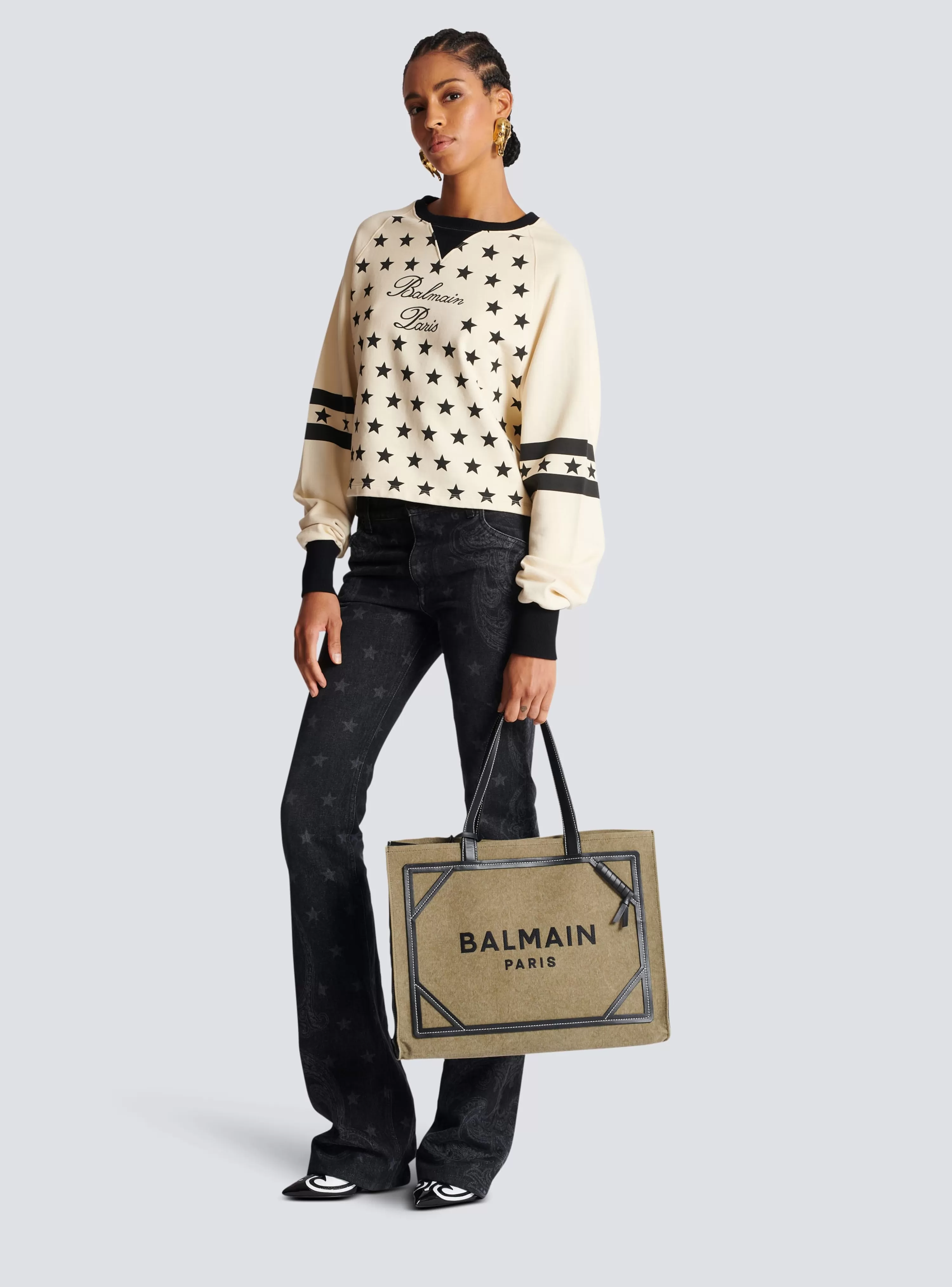 Women Balmain B-Army 42 Canvas Tote Bag With Leather Details