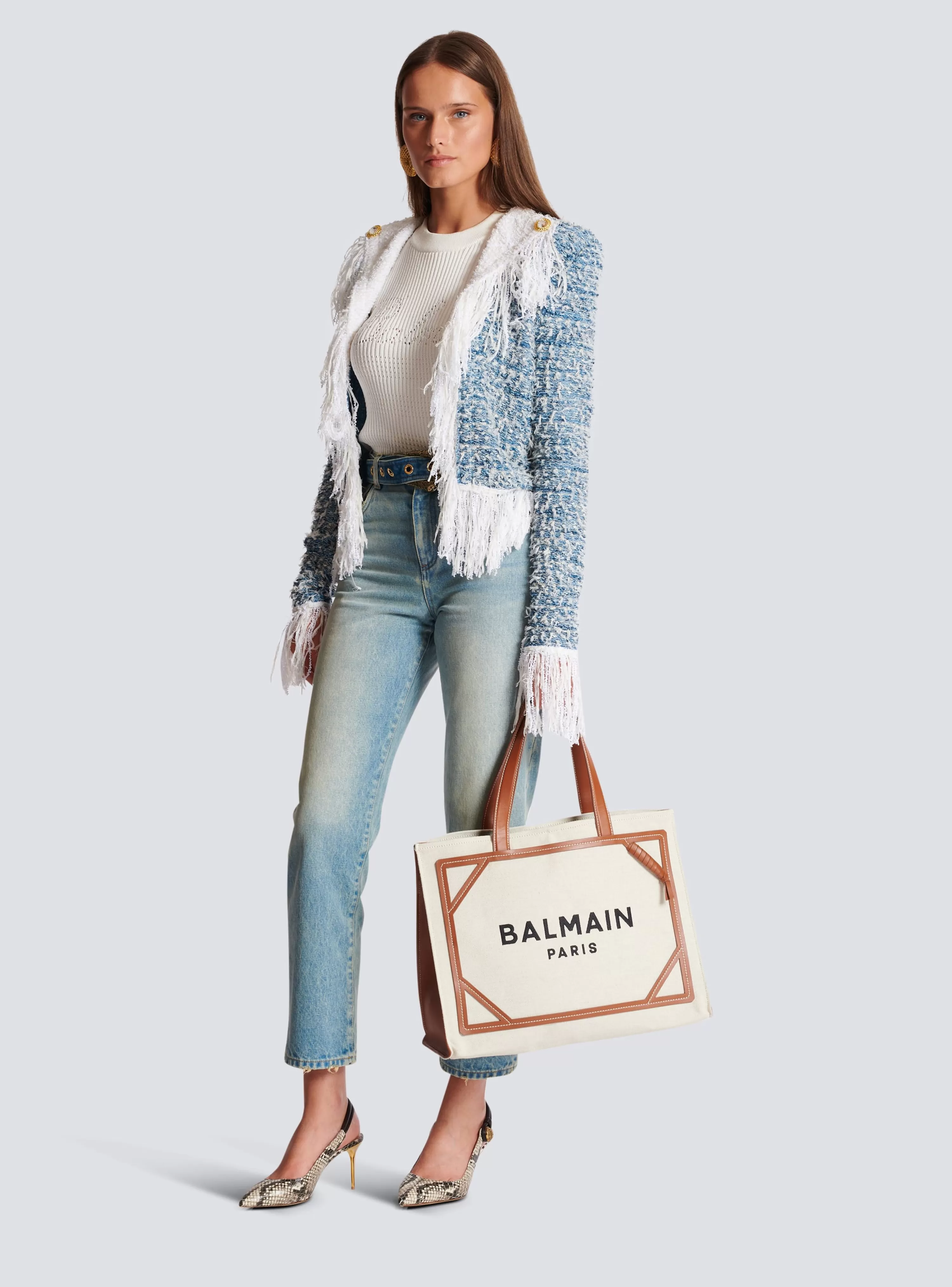 Women Balmain B-Army 42 Canvas Tote Bag With Leather Details