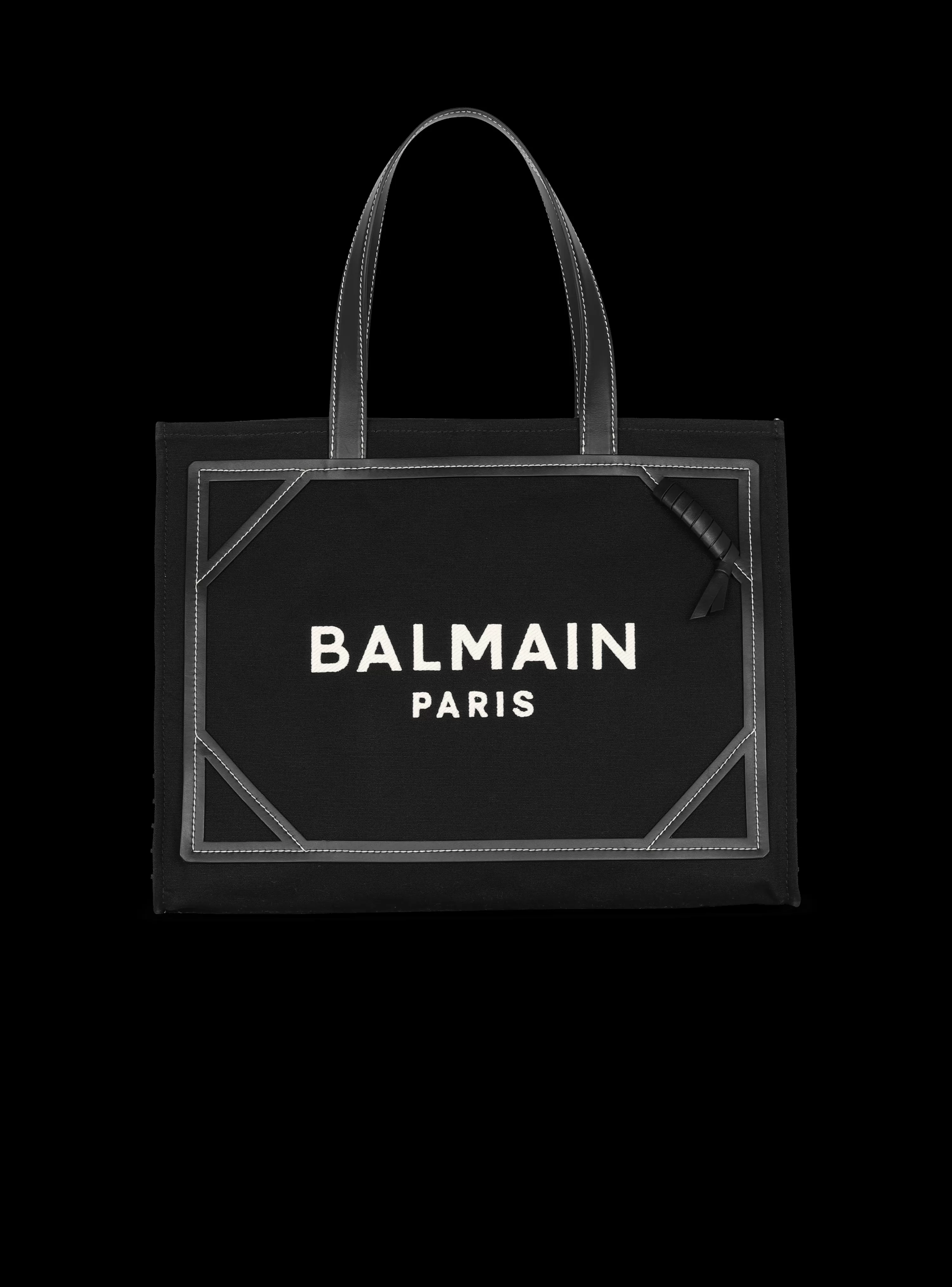 Women Balmain B-Army 42 Monogrammed Canvas And Smooth Leather Tote Bag