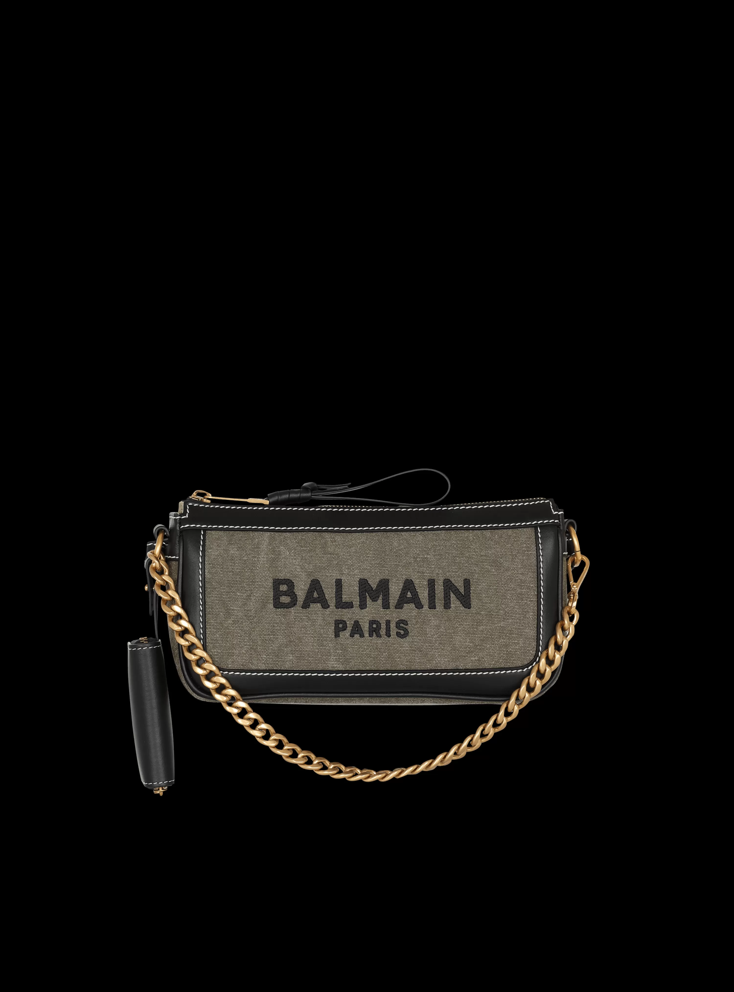 Women Balmain B-Army Canvas Clutch Bag With Leather Inserts