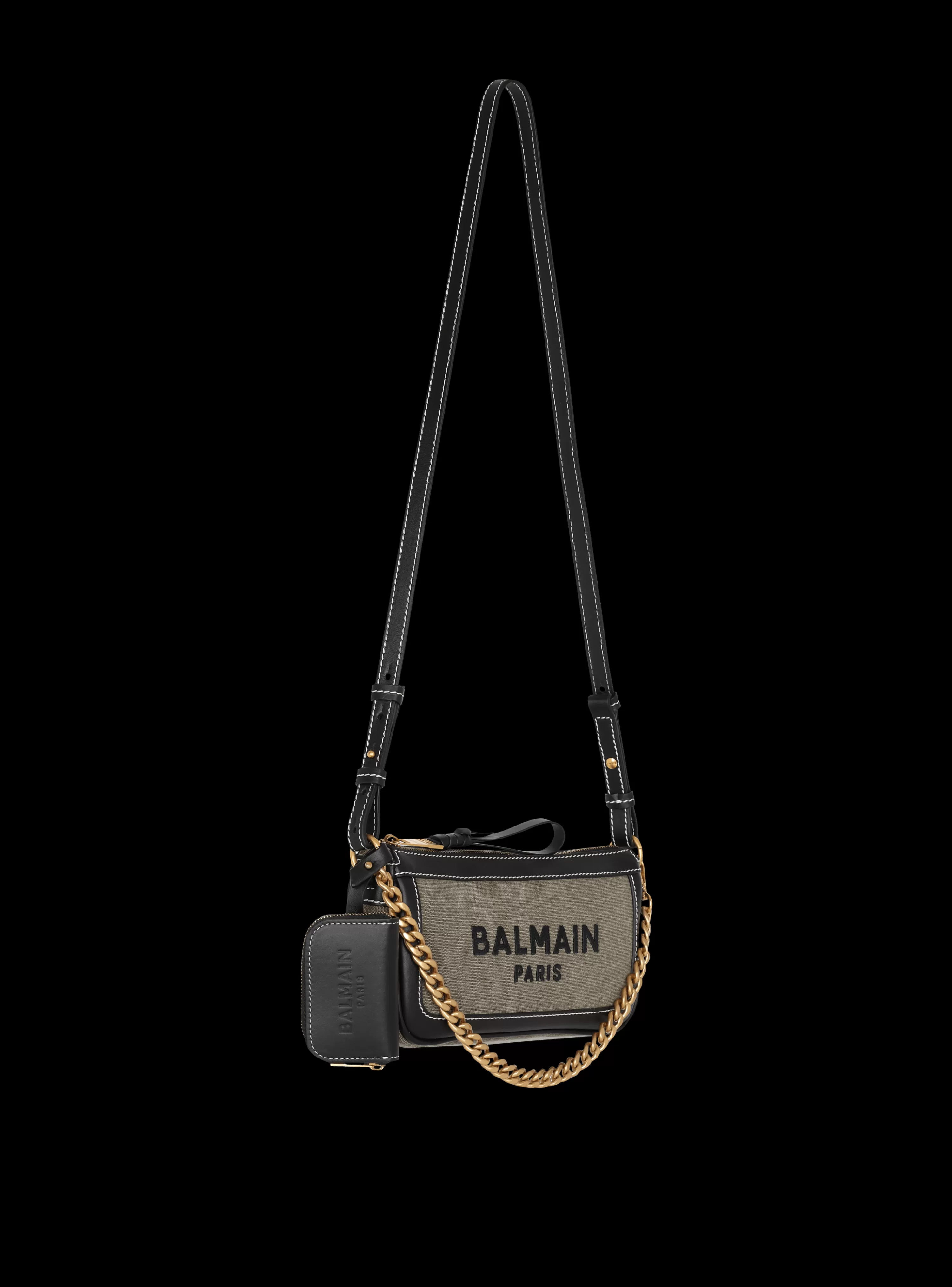 Women Balmain B-Army Canvas Clutch Bag With Leather Inserts