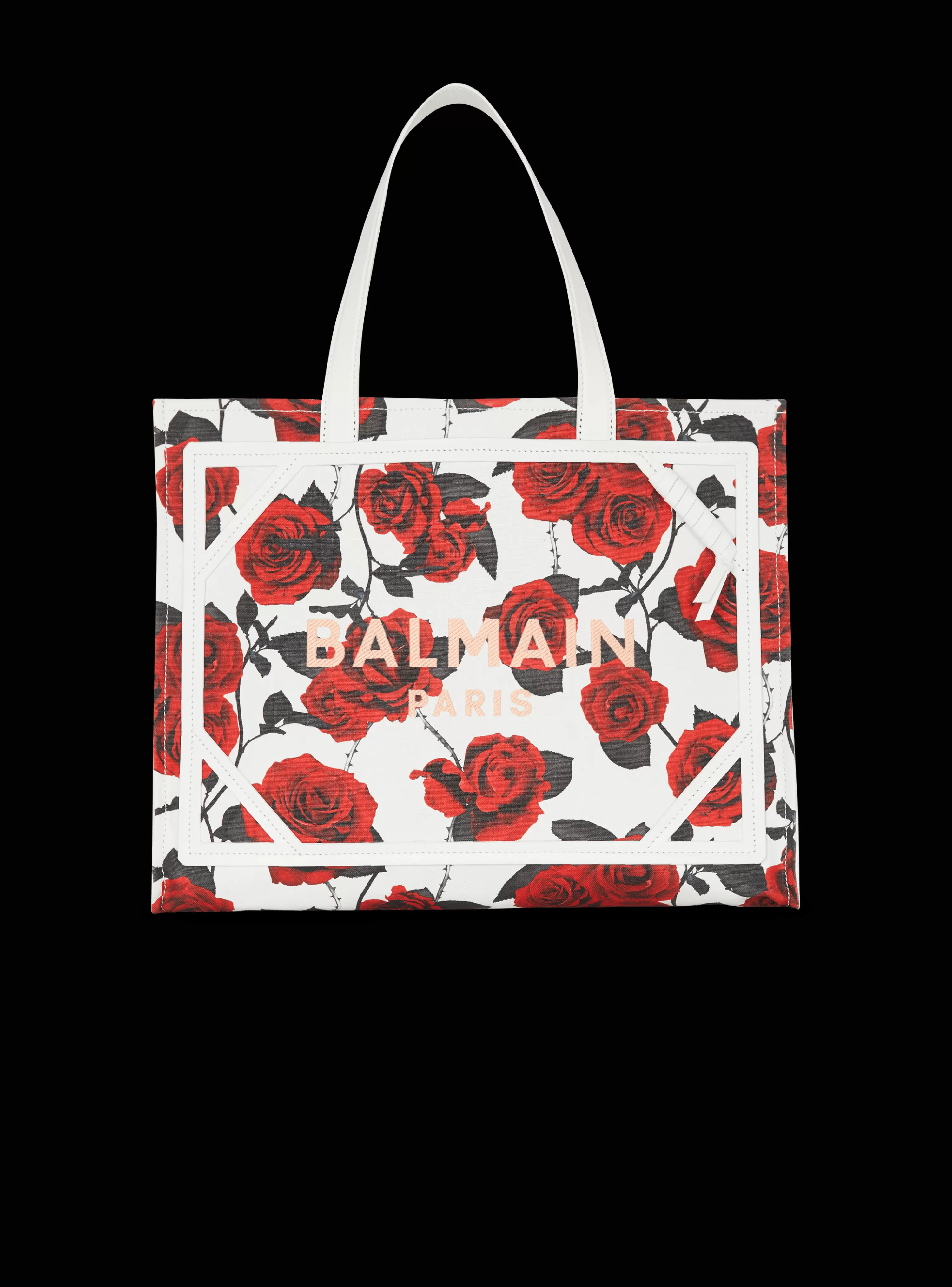 Women Balmain B-Army Medium Canvas Tote Bag With A Roses Print