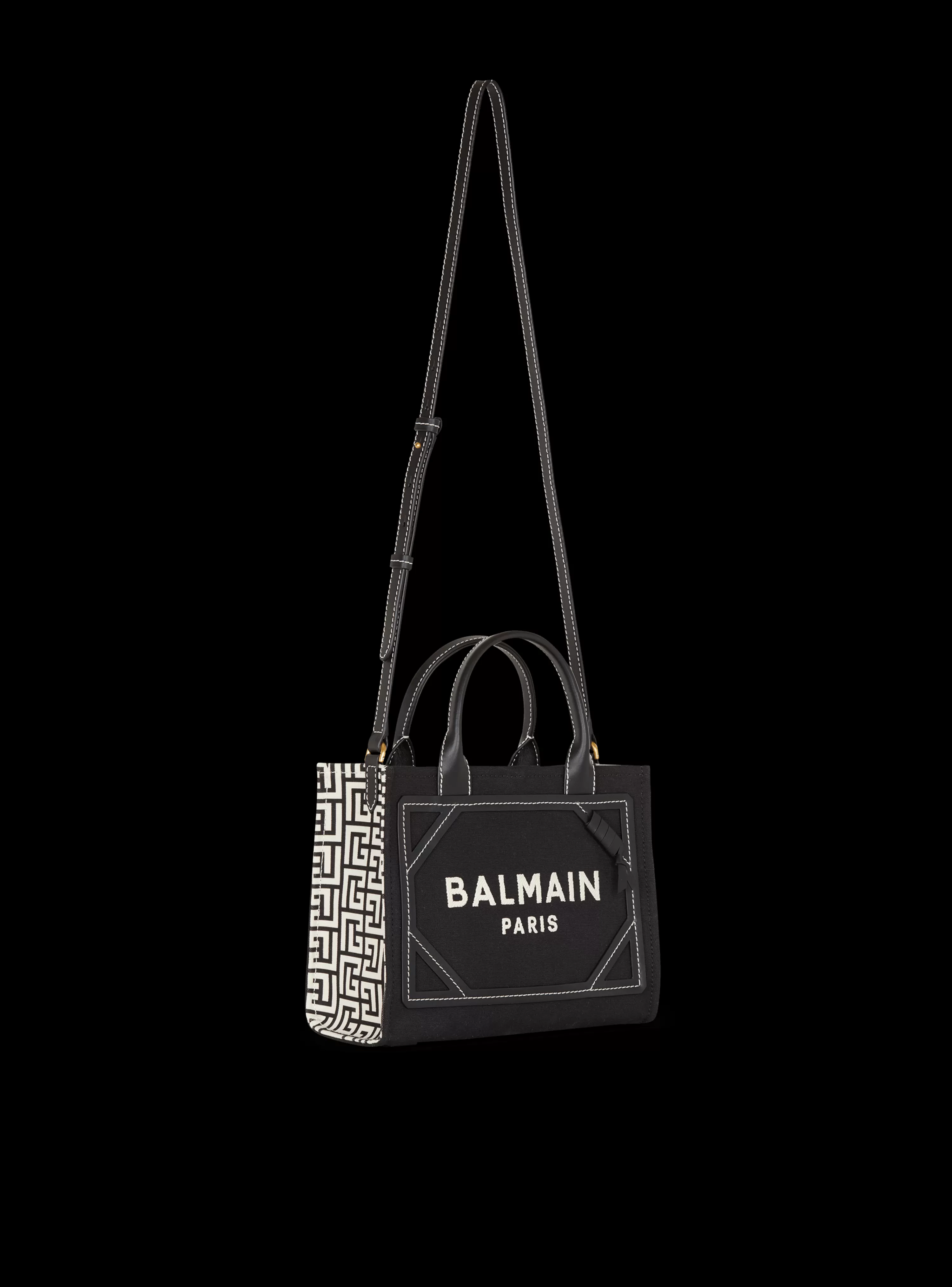 Women Balmain B-Army Monogrammed Canvas And Smooth Leather Tote Bag