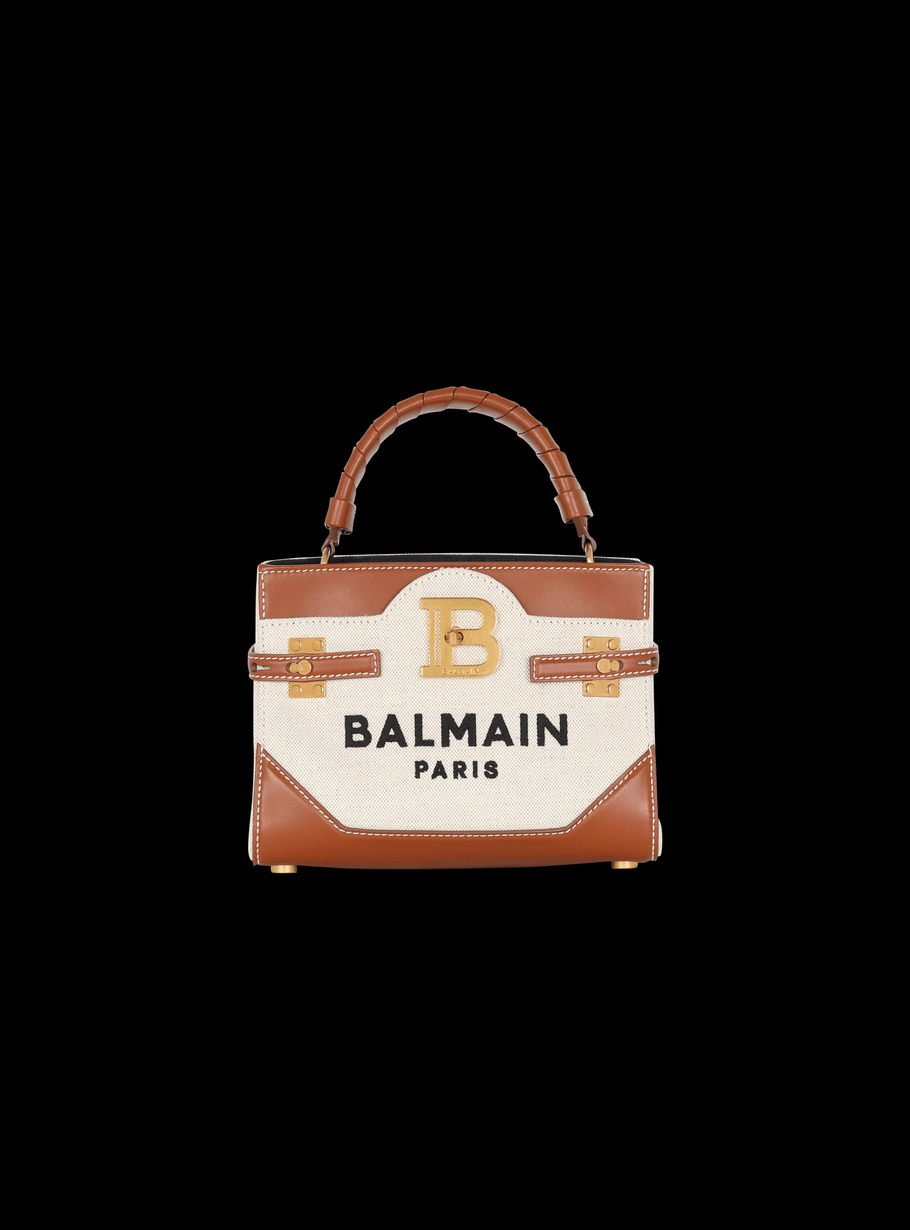 Women Balmain B-Buzz 22 Canvas Top Handle Bag With Leather Insert