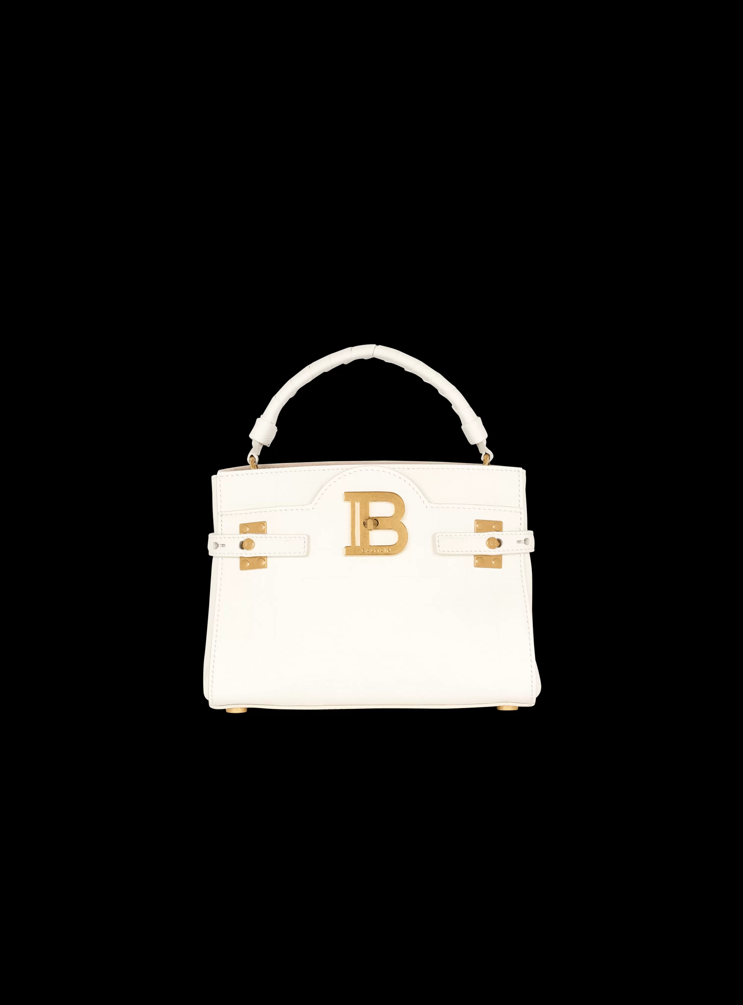 Women Balmain B-Buzz 22 Monogrammed Top-handle Bag In Grained Leather