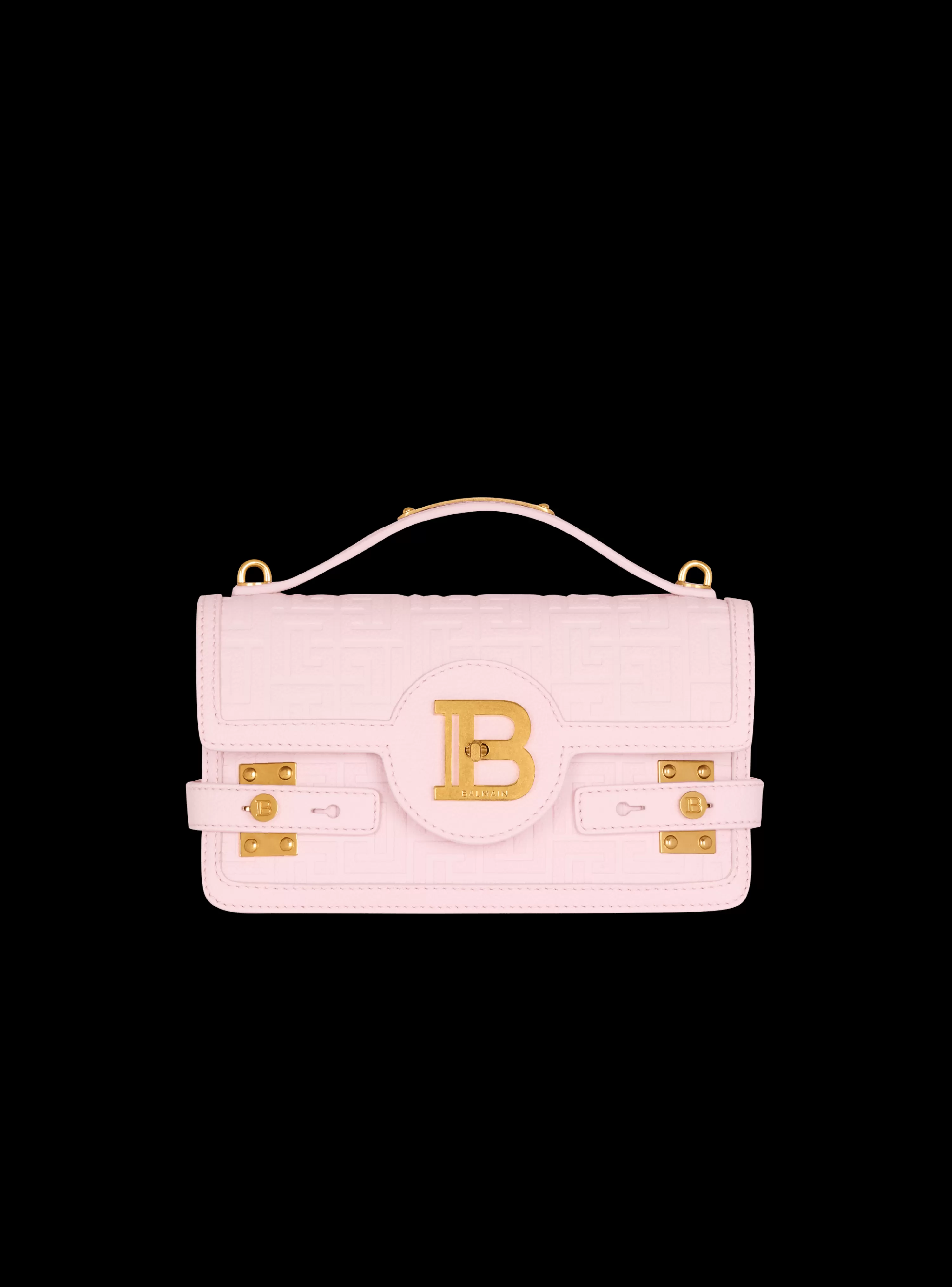 Balmain B-Buzz 24 Grained Monogram Leather Shoulder Bag