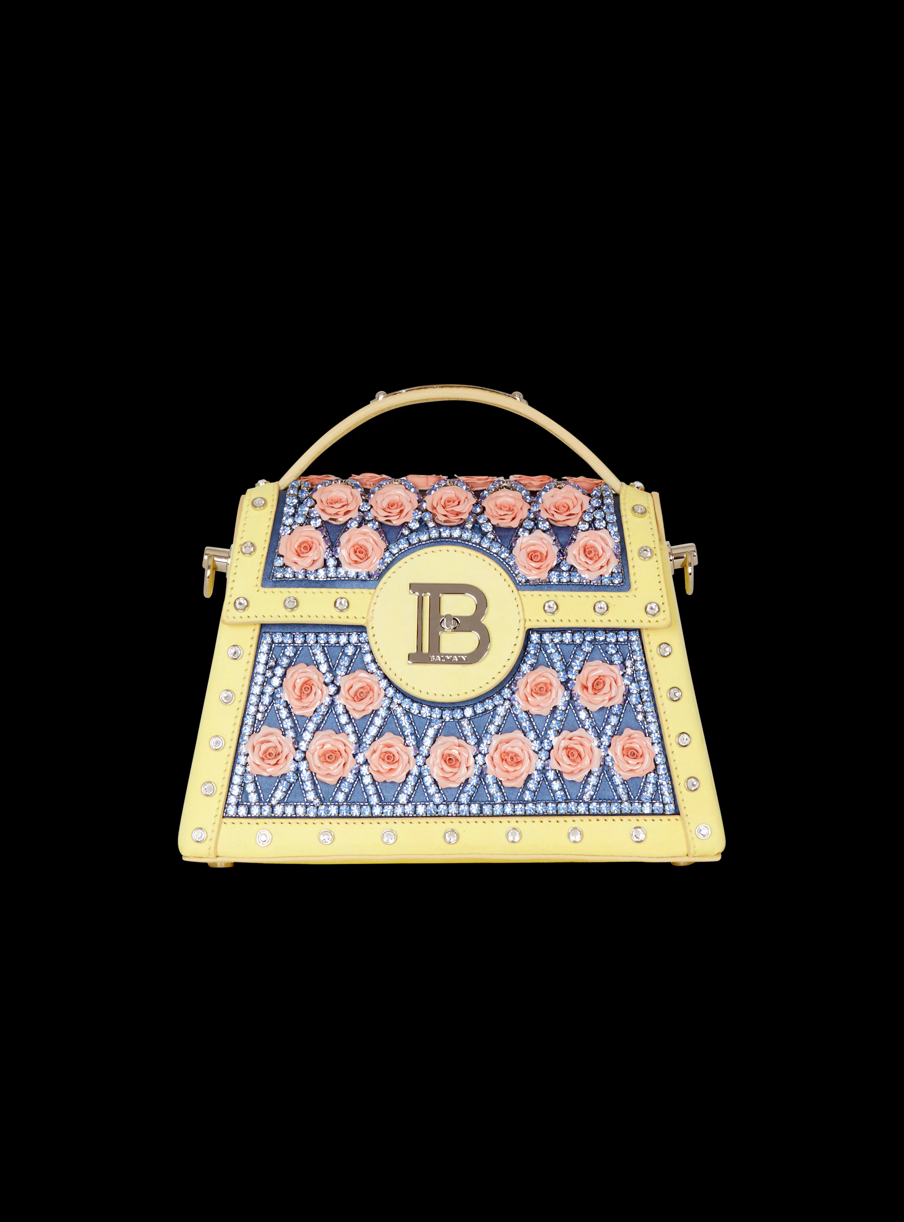 Women Balmain B-Buzz Dynasty Bag Embroidered With Grid And Roses