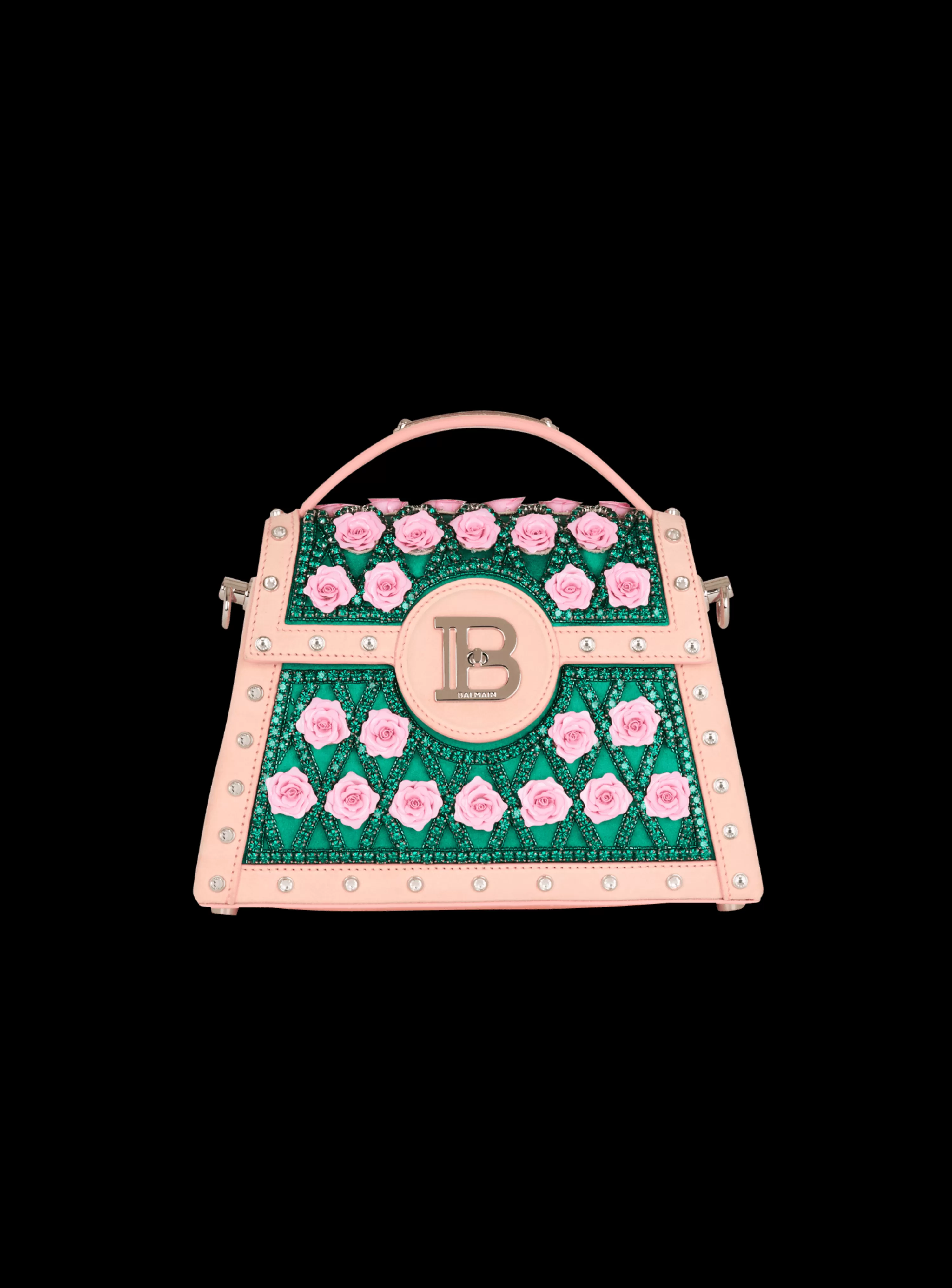 Balmain B-Buzz Dynasty Bag Embroidered With Grid And Roses