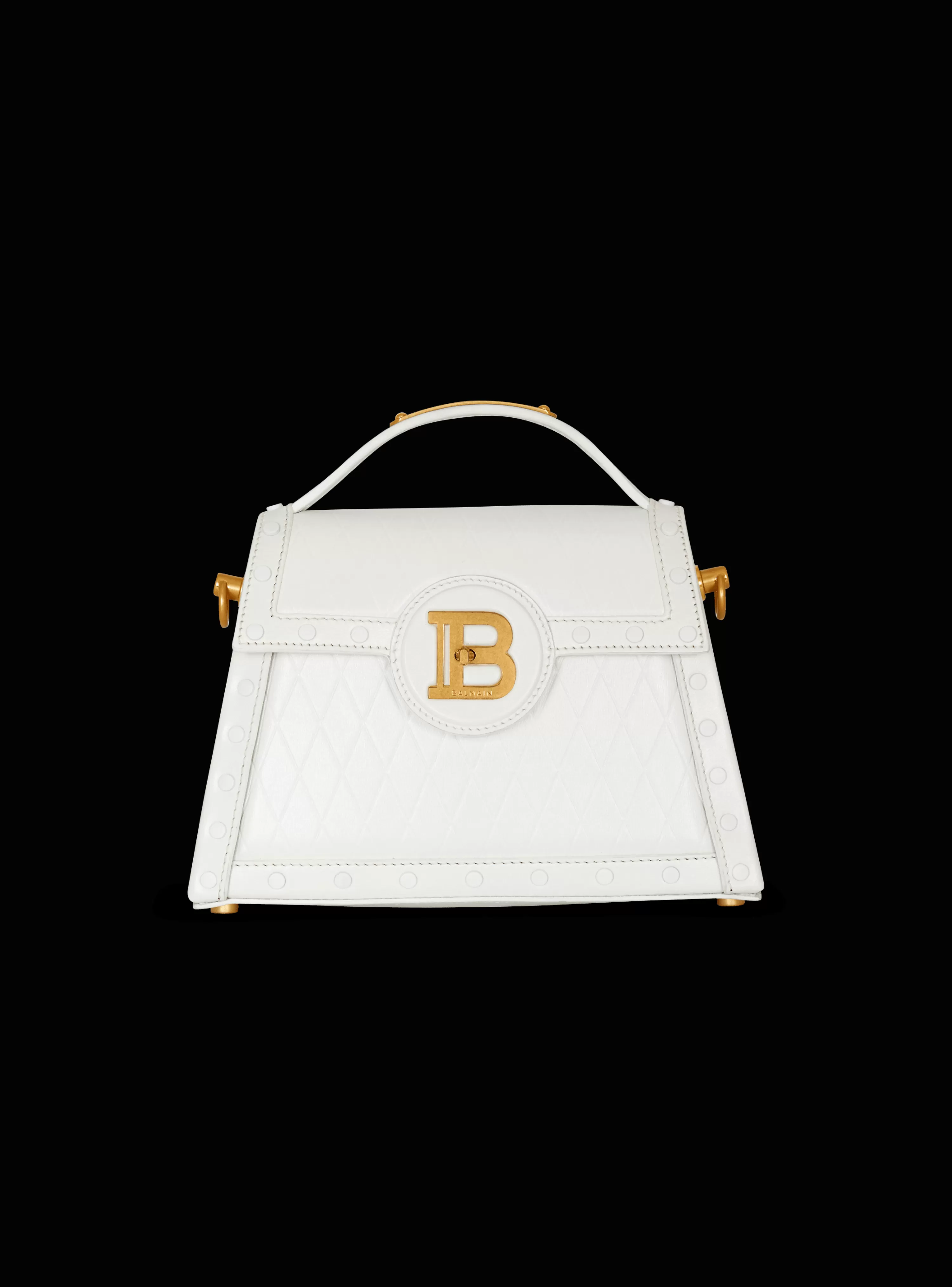 Women Balmain B-Buzz Dynasty Bag In Grid-embossed Calfskin