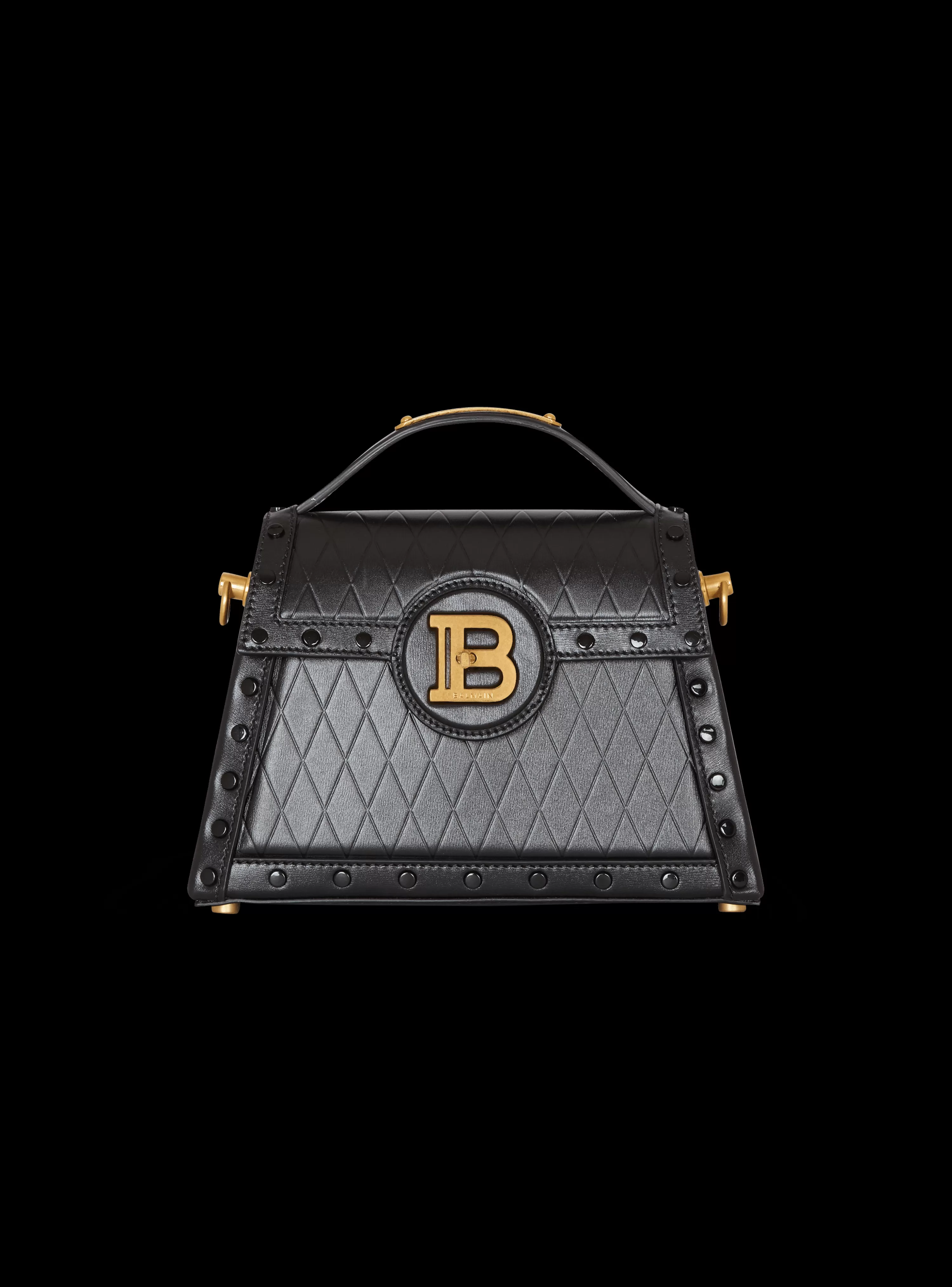 Women Balmain B-Buzz Dynasty Bag In Grid-embossed Calfskin