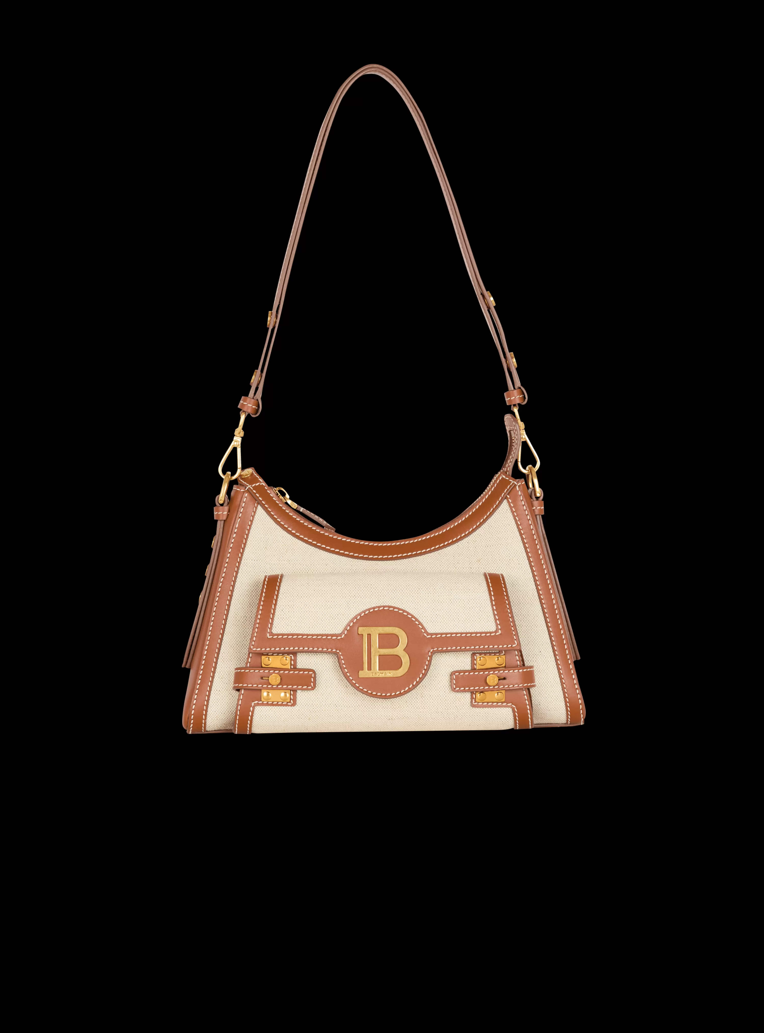 Balmain B-Buzz Hobo Bag In Leather And Canvas