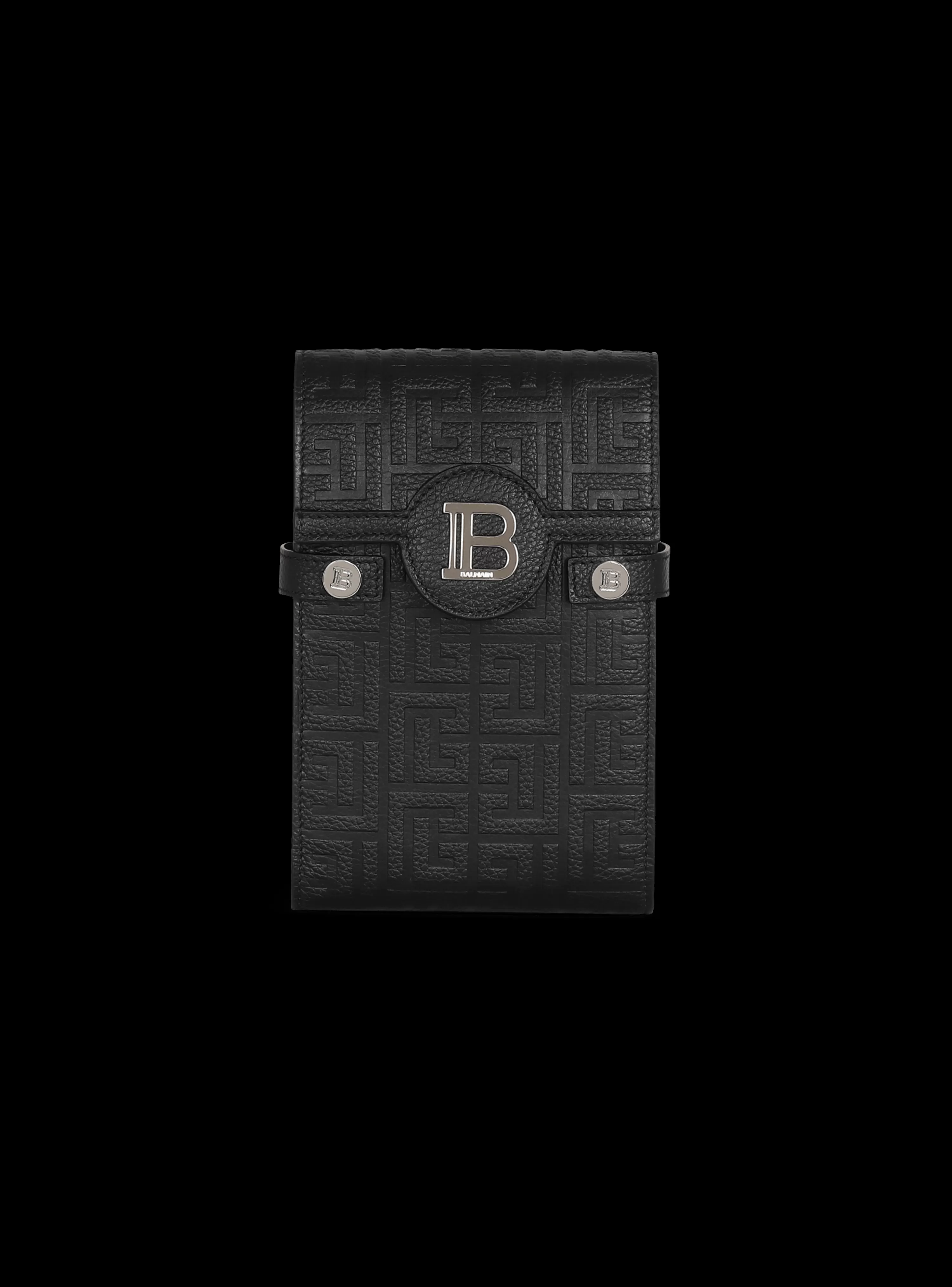 Balmain B-Buzz Monogrammed Canvas And Leather Smartphone Pouch 