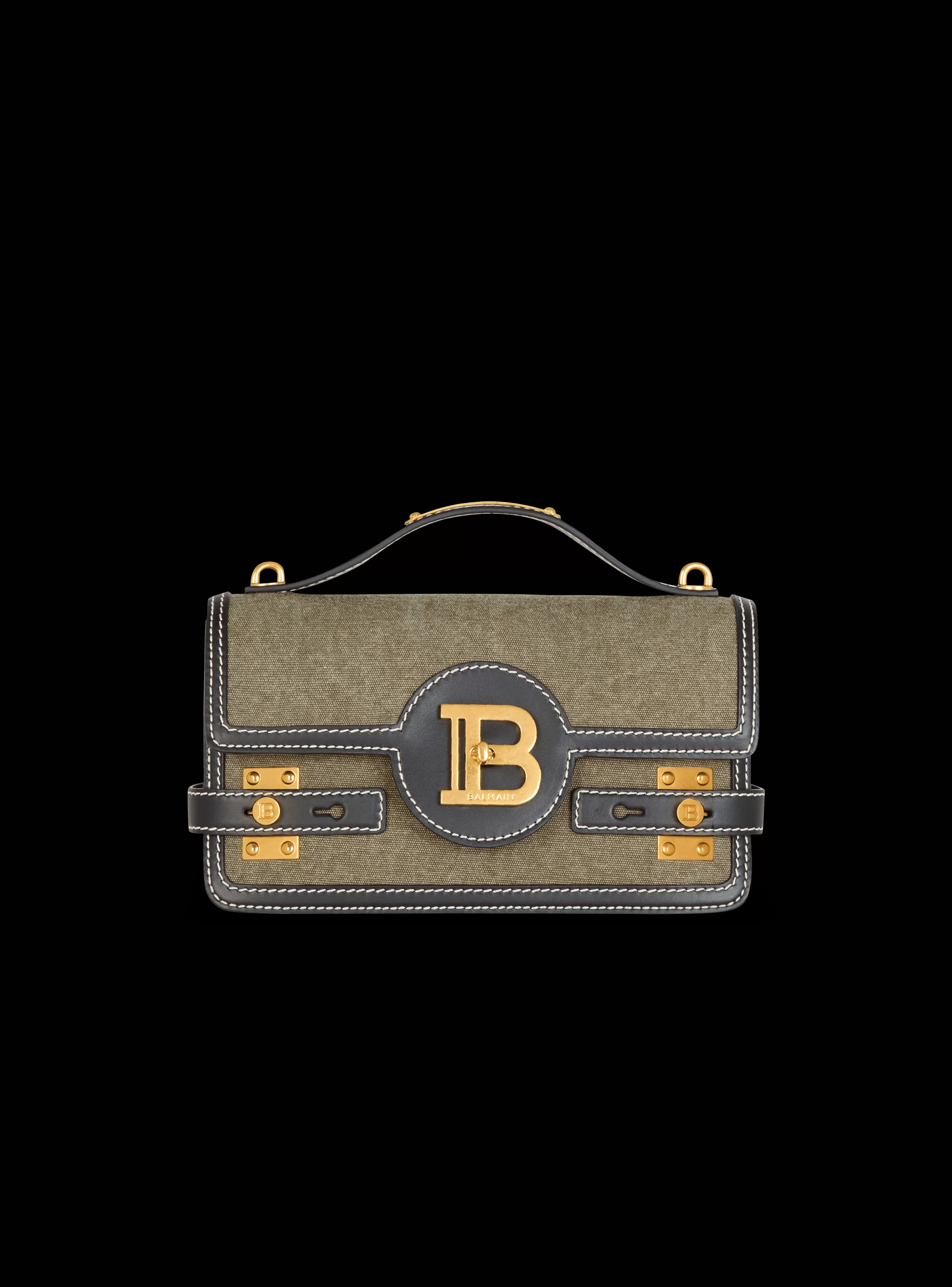 Balmain B-Buzz Shoulder 24 Leather And Canvas Bag