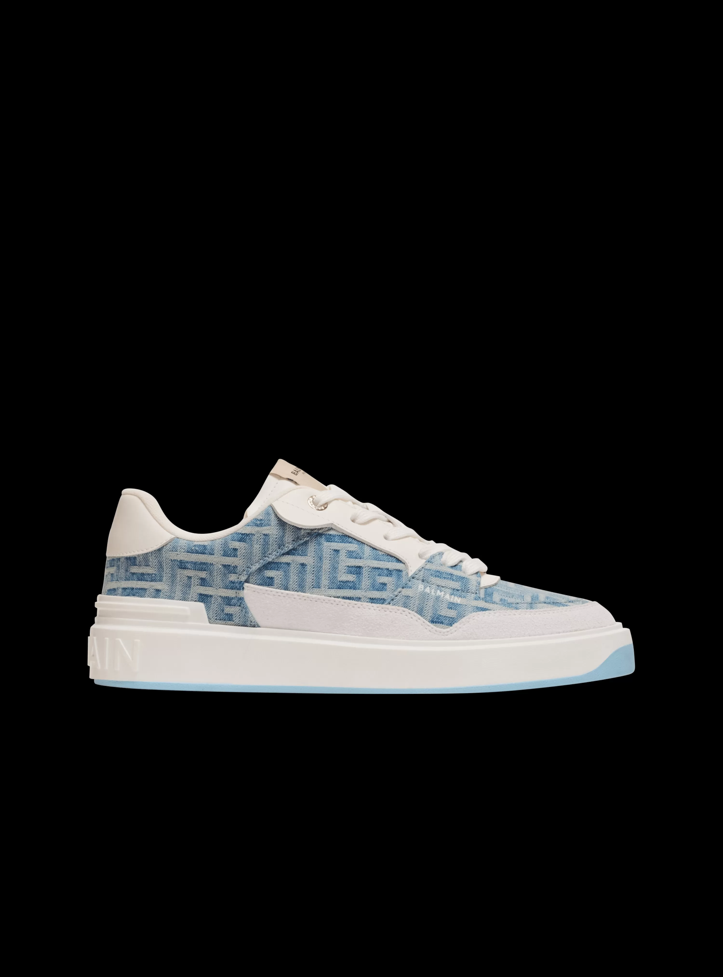 Women Balmain B-Court Flip Trainers In Monogrammed PB Labyrinth Denim