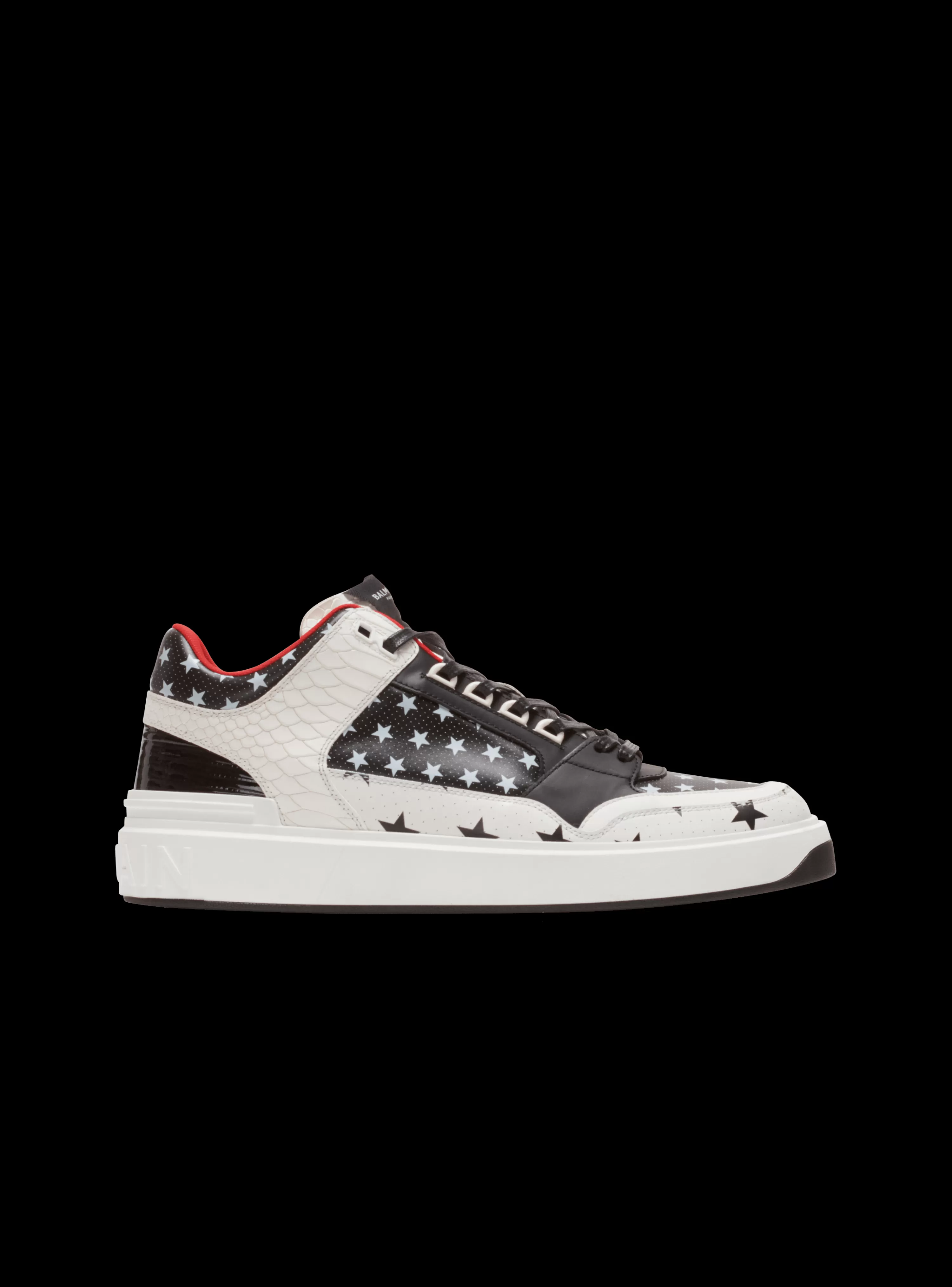 Balmain B-Court Mid Top Star Print Leather Trainers