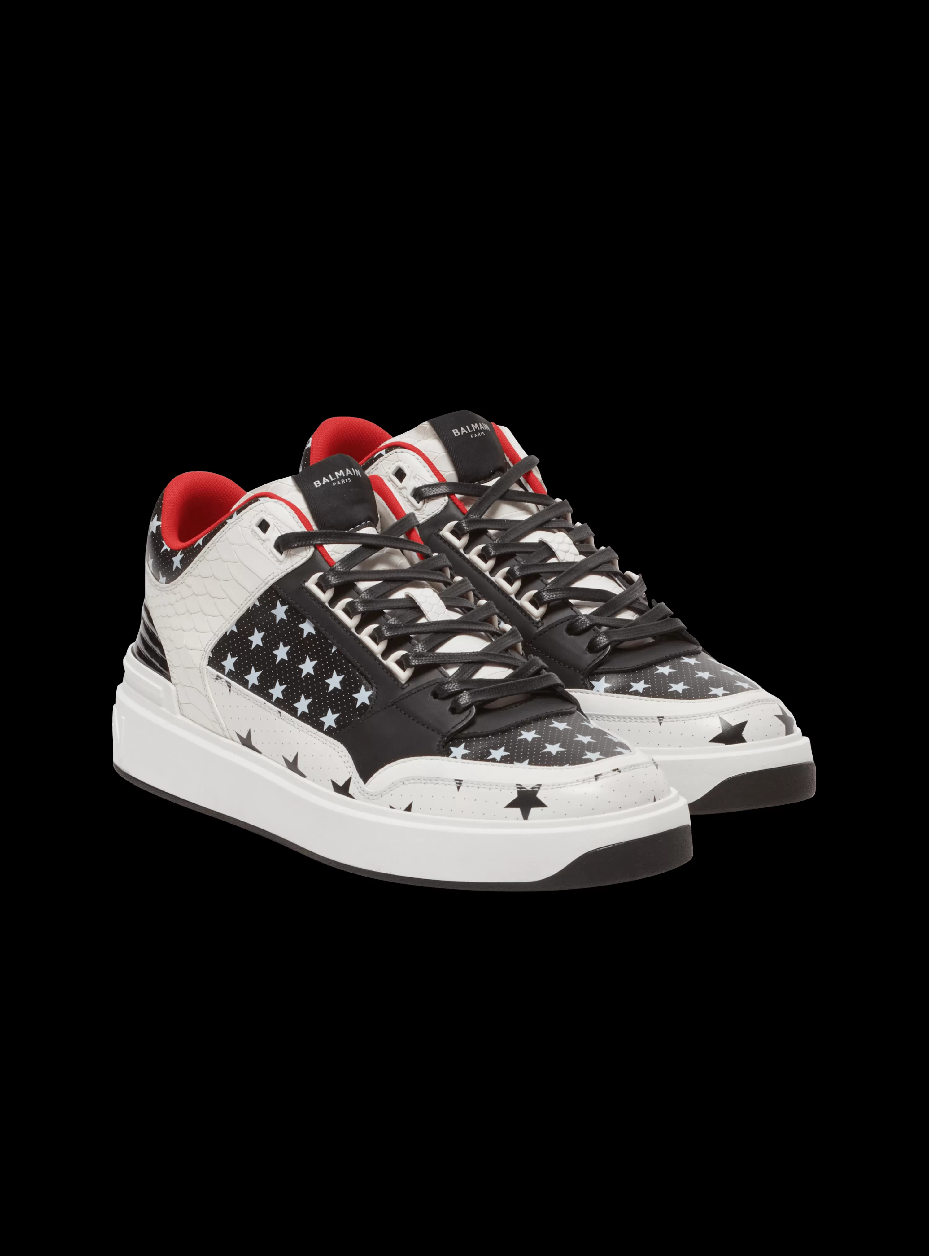 Balmain B-Court Mid Top Star Print Leather Trainers