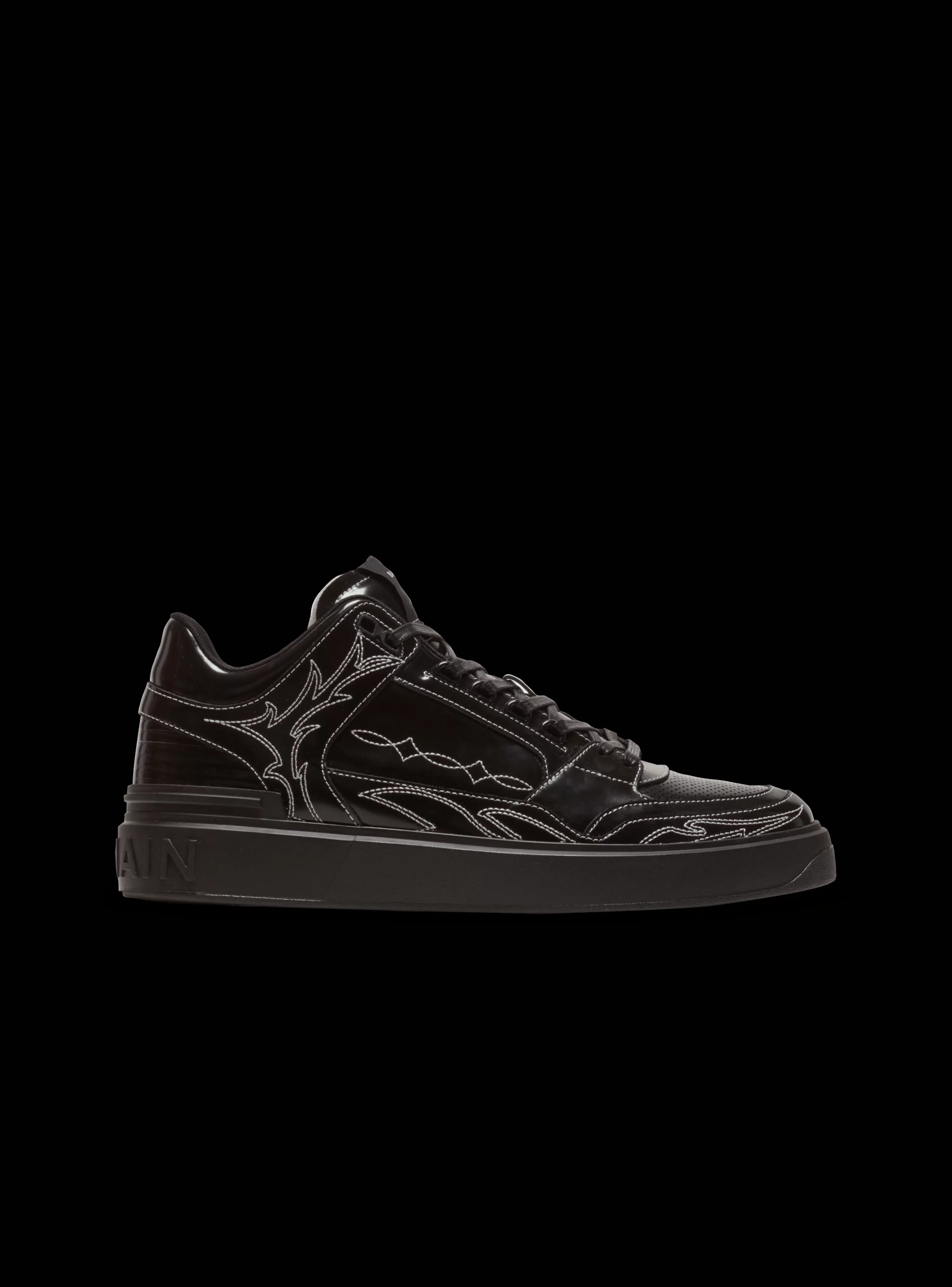 Balmain B-Court Mid Top Western Glazed Leather Trainers