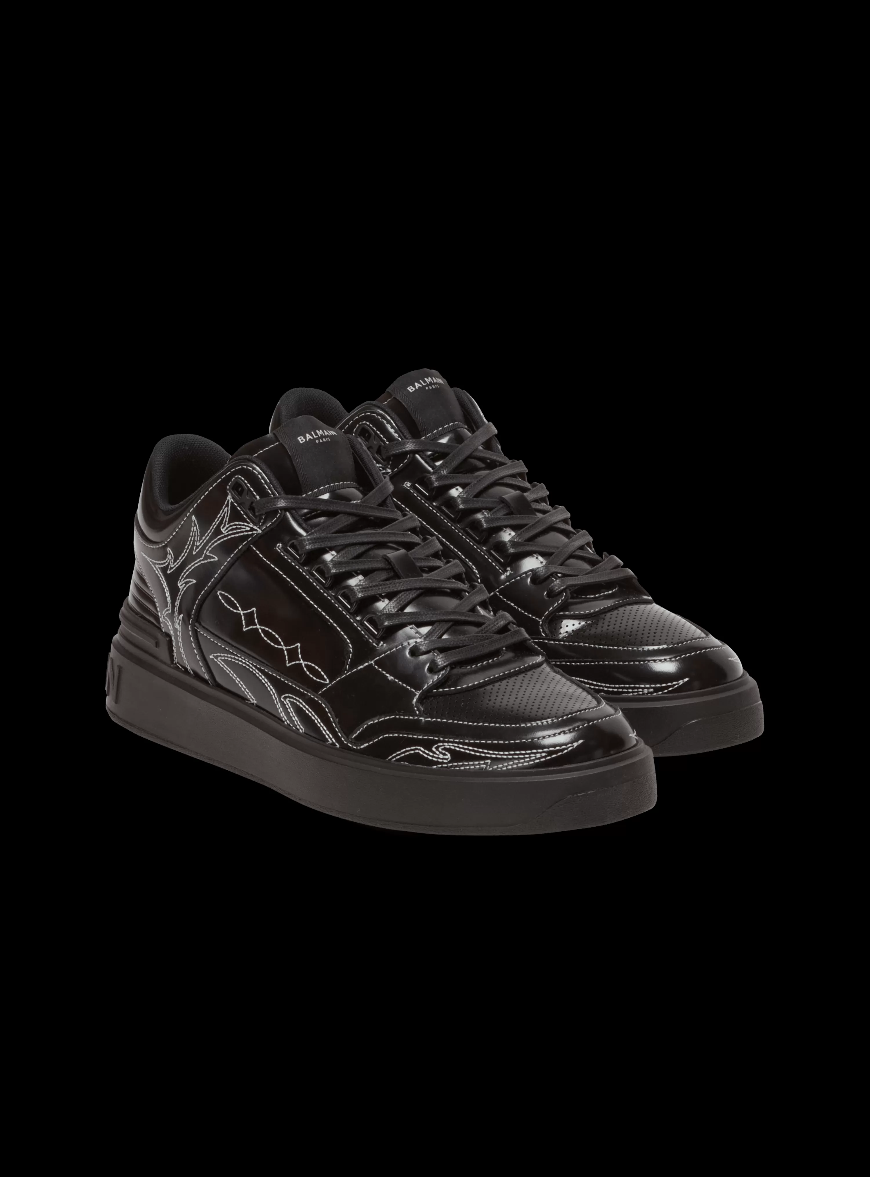 Balmain B-Court Mid Top Western Glazed Leather Trainers