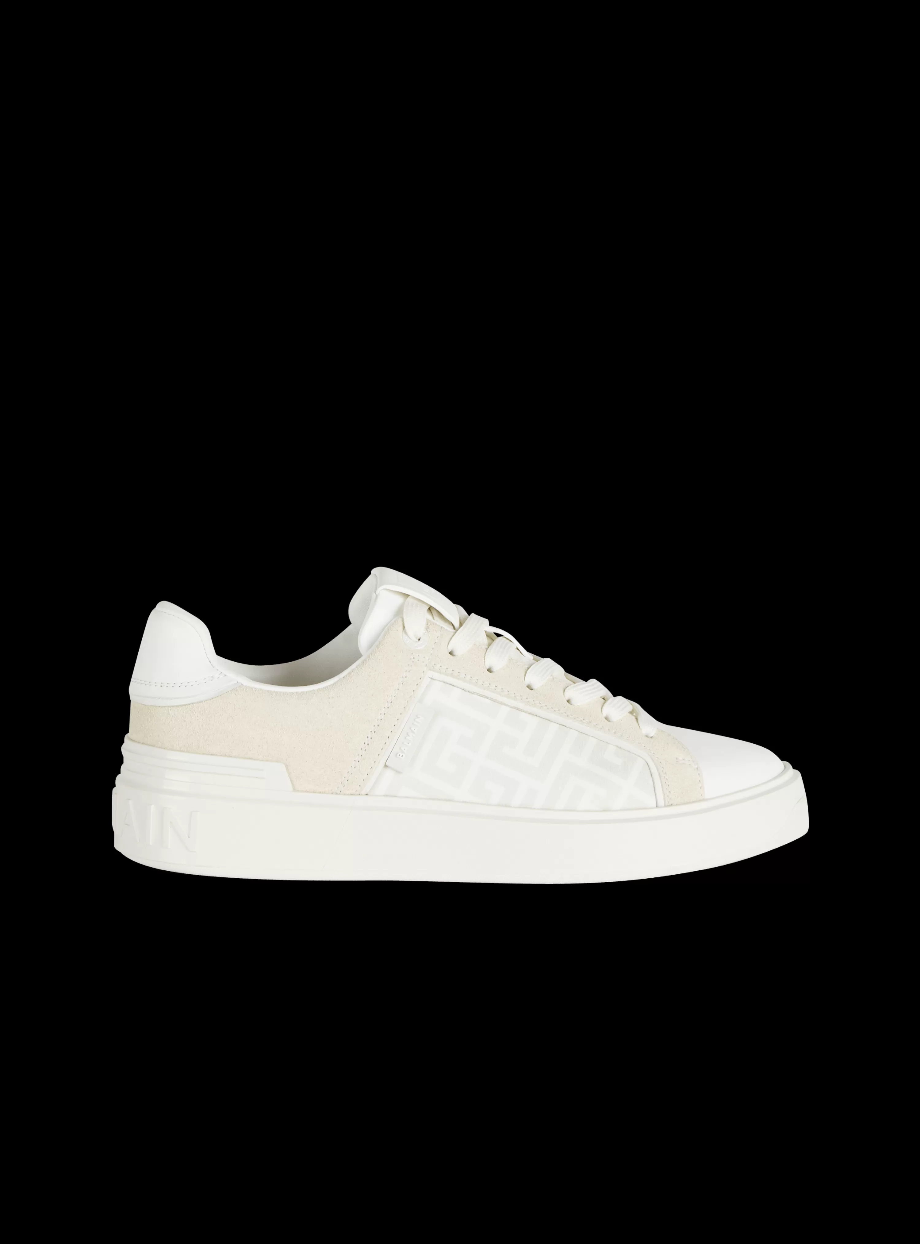 Women Balmain B-Court Monogrammed Nylon And Leather Trainers