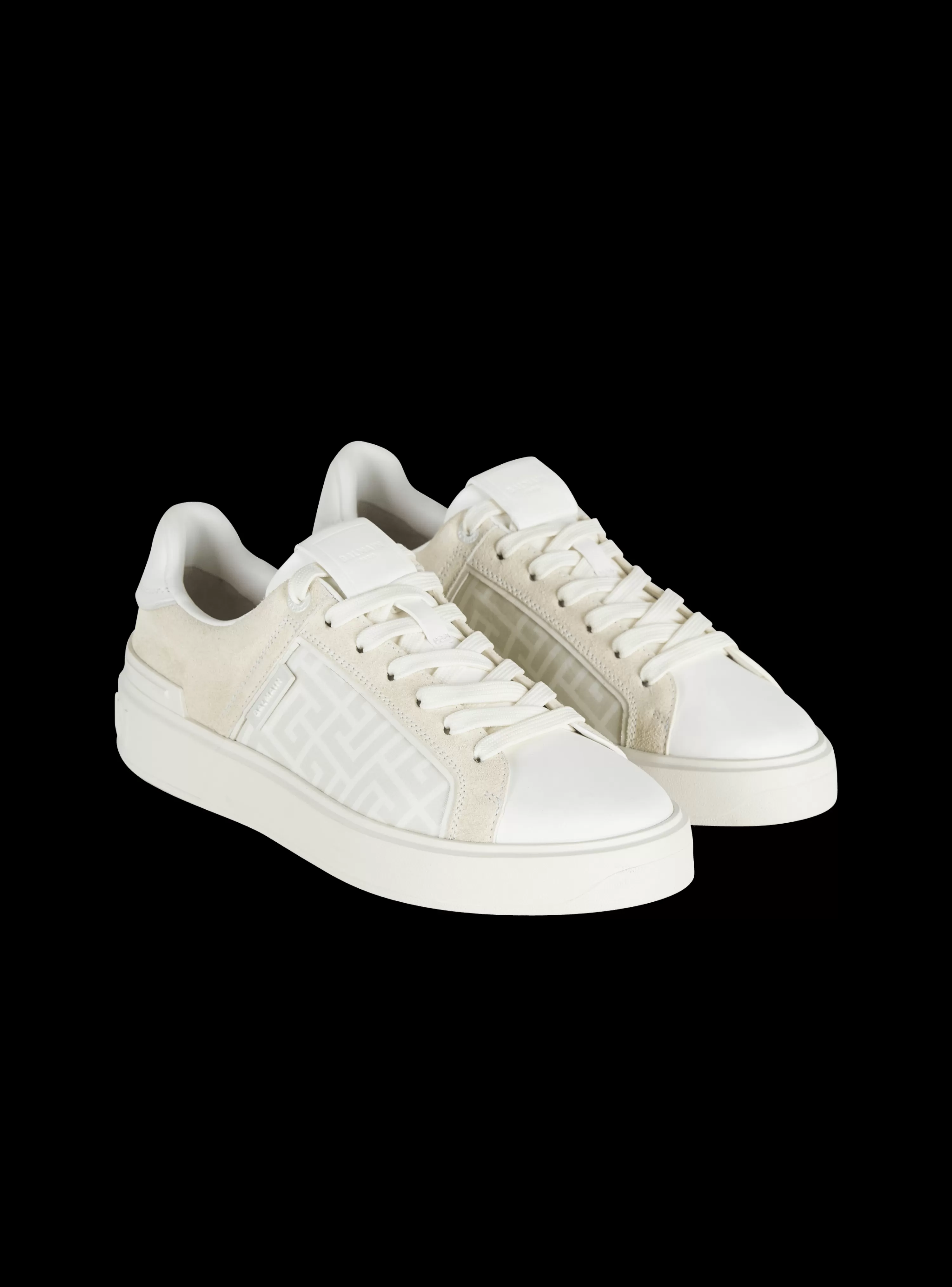 Women Balmain B-Court Monogrammed Nylon And Leather Trainers