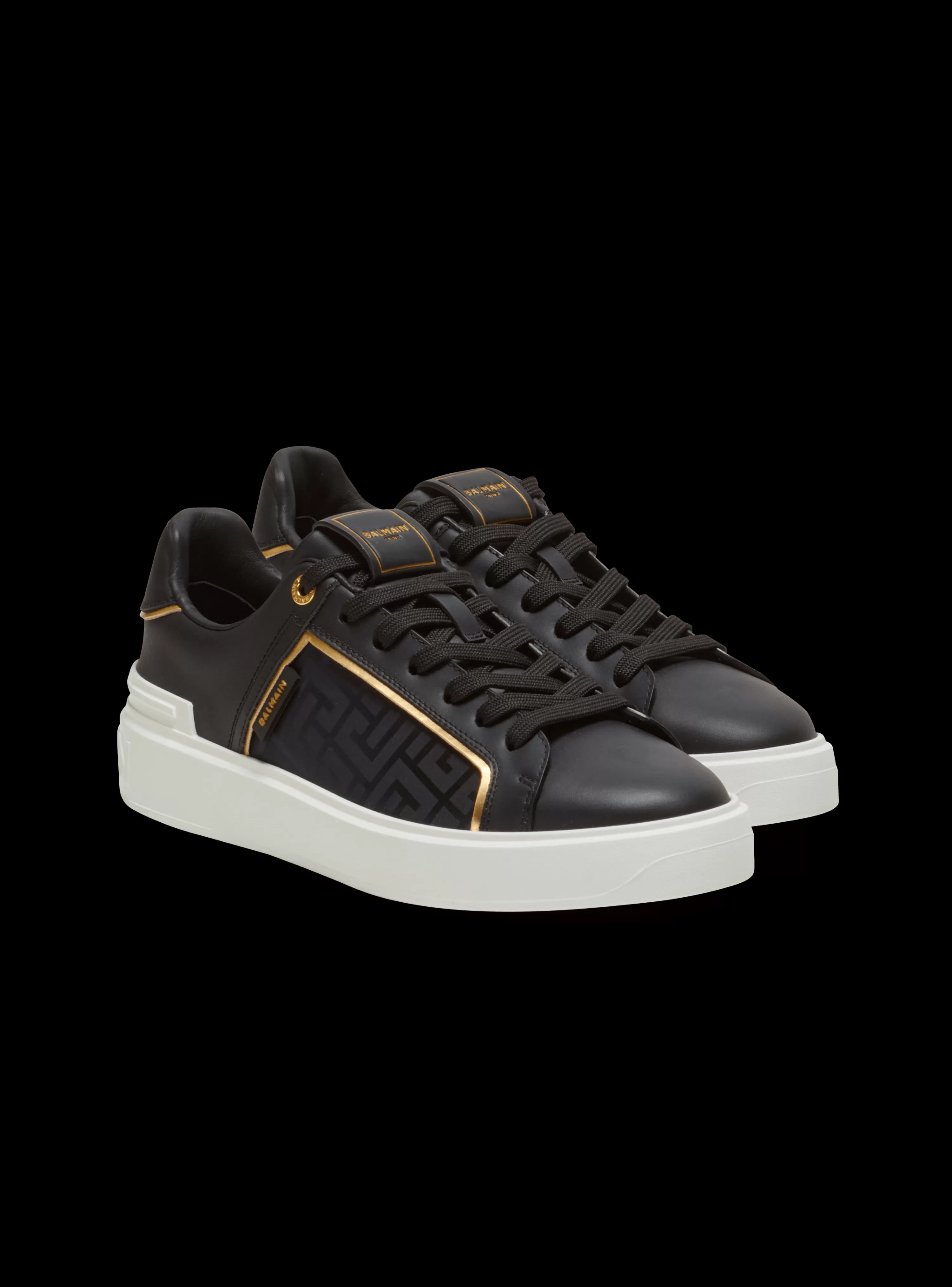 Women Balmain B-Court Monogrammed Nylon And Leather Trainers