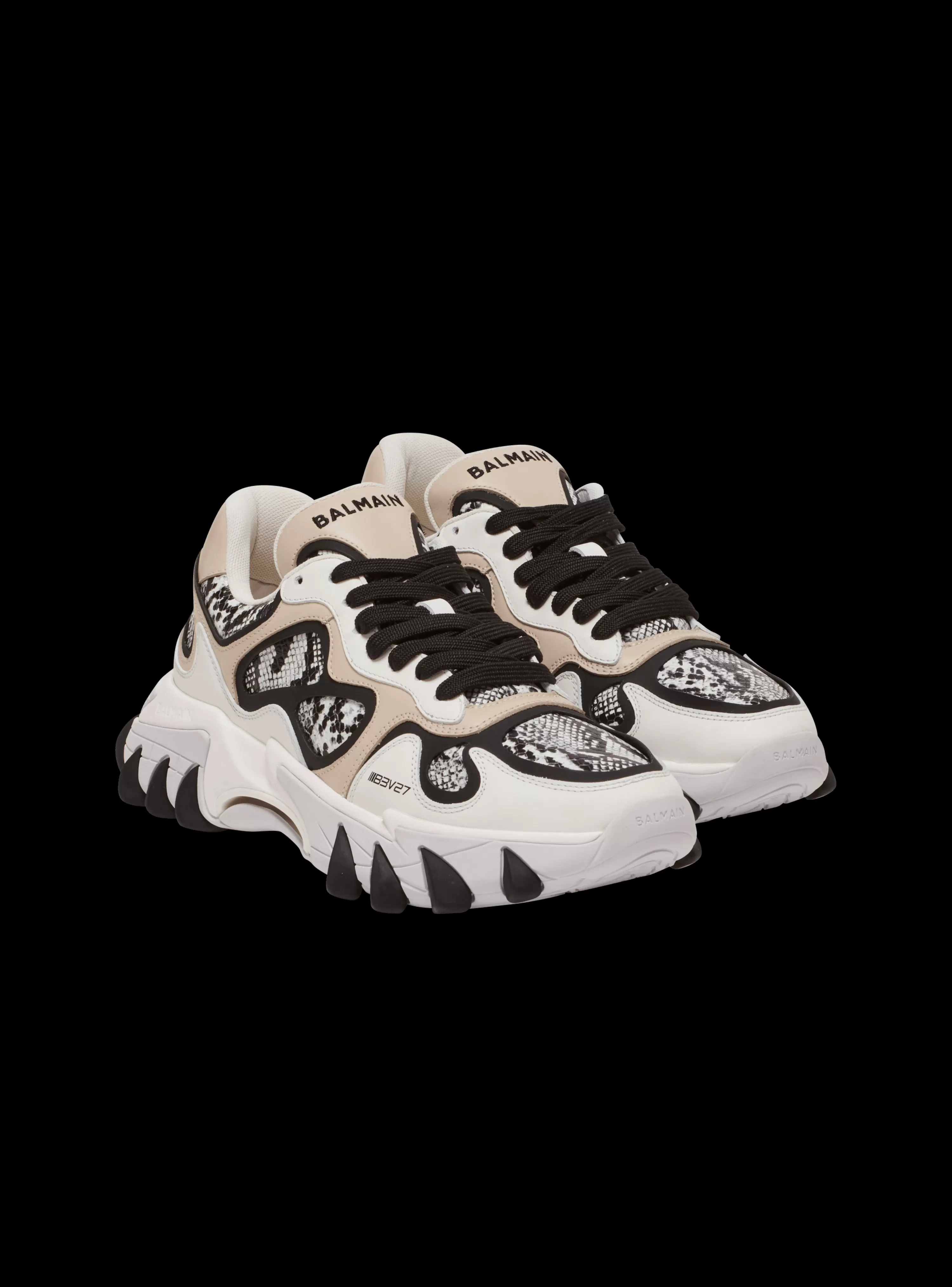 Women Balmain B-East Snakeskin-effect Leather, Suede And Mesh Trainers