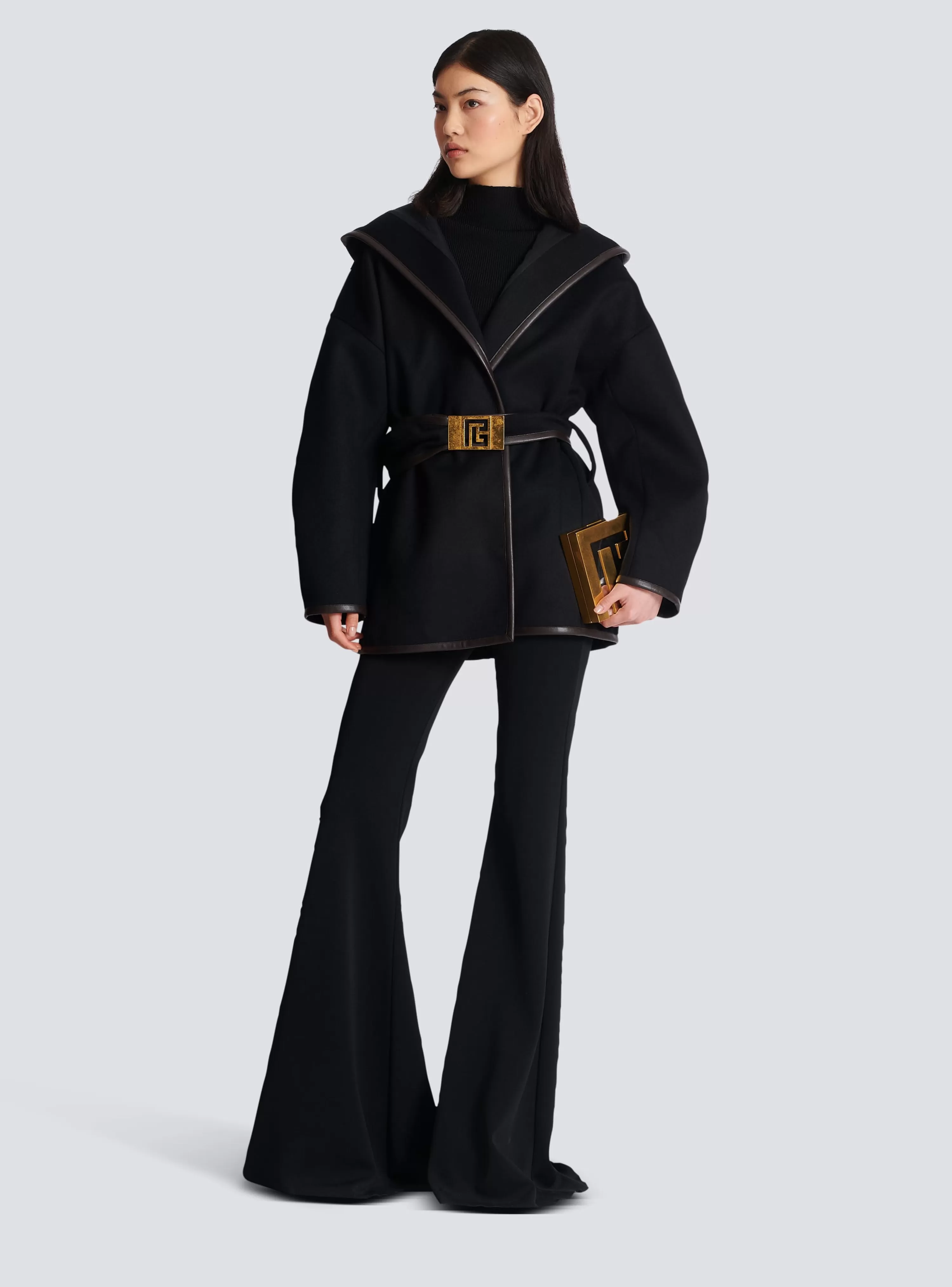 Women Balmain Belted Wool Coat