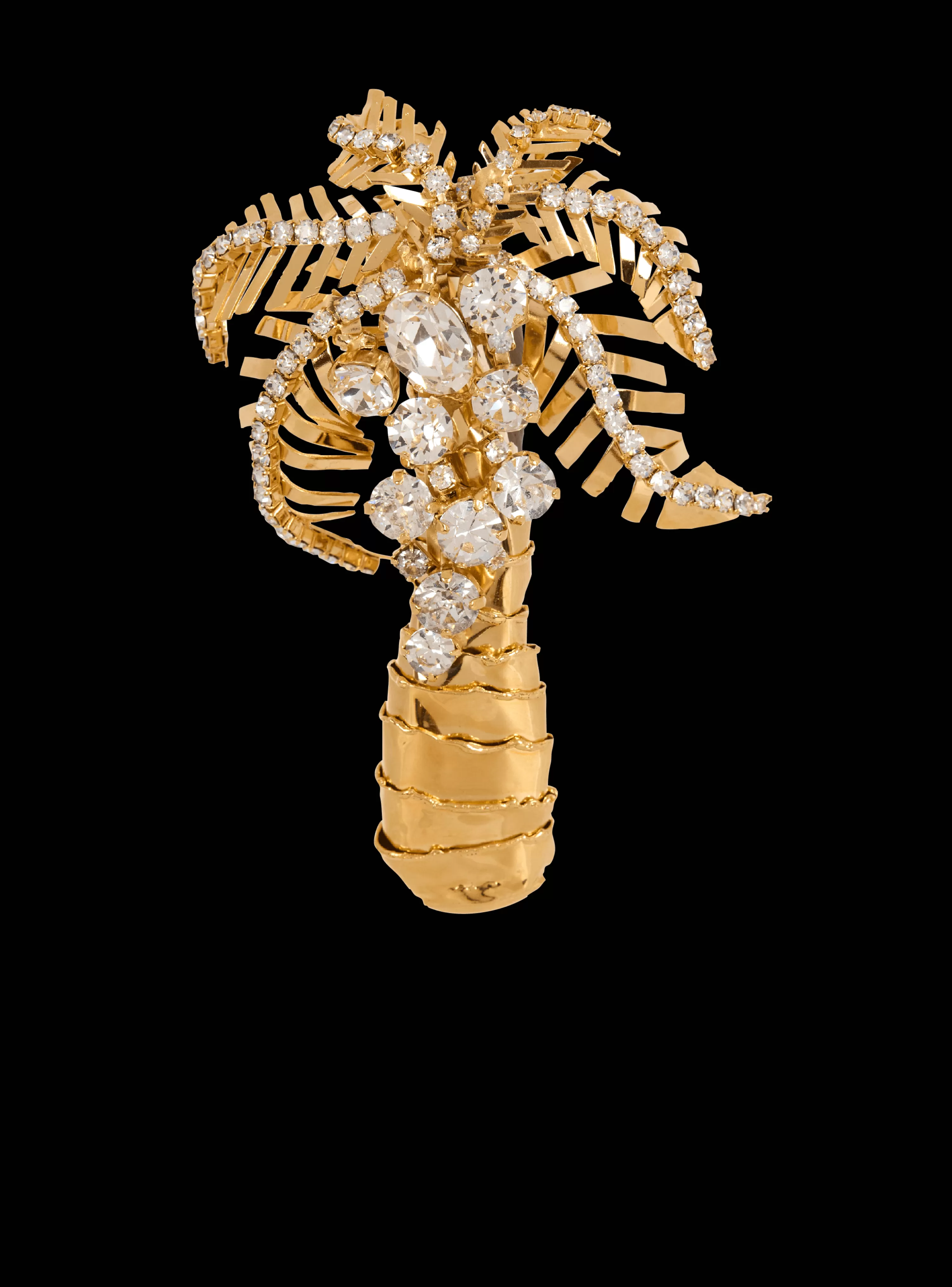 Women Balmain Brass And Crystal Palm Tree Brooch