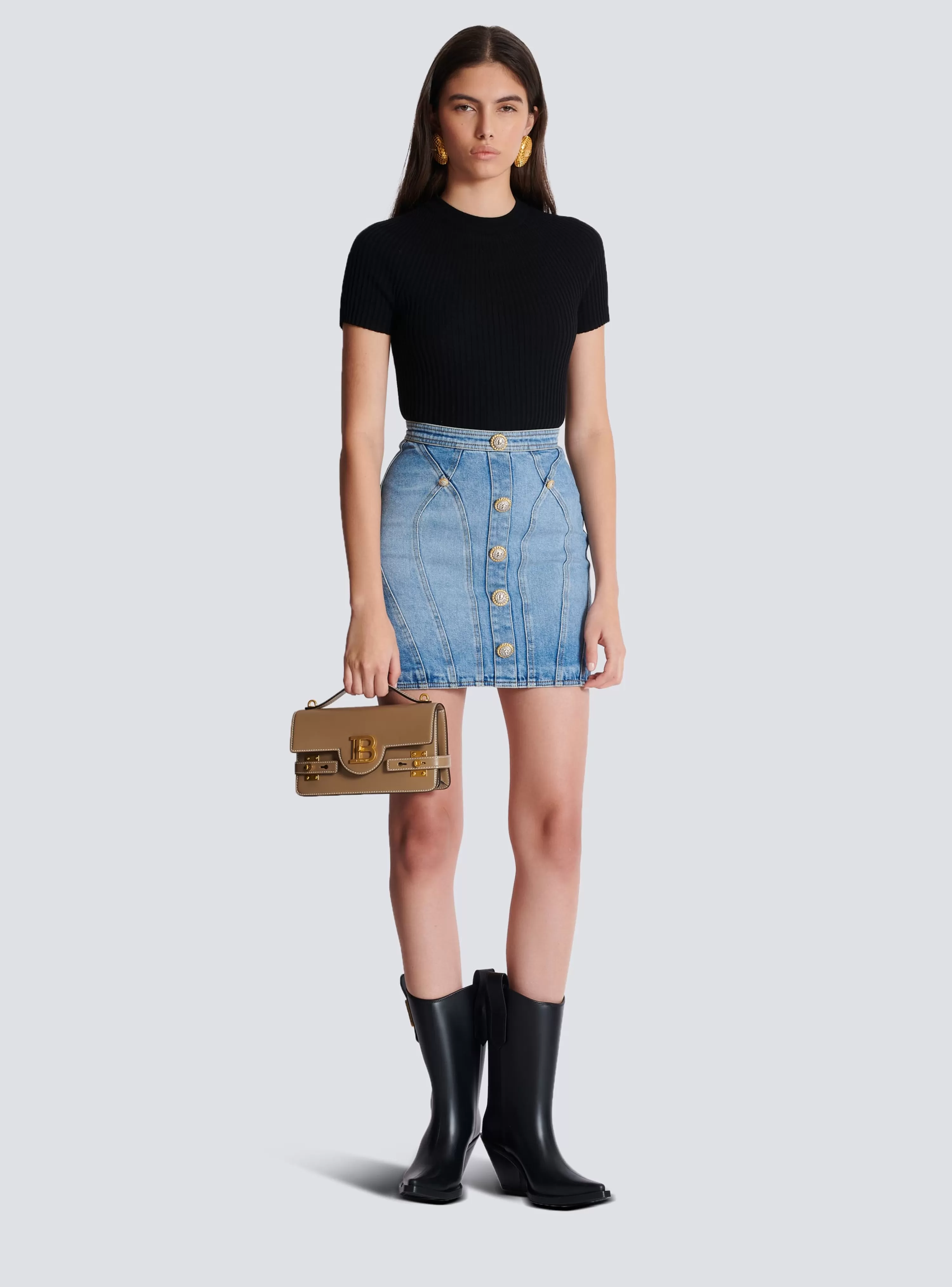 Women Balmain Buttoned Denim Skirt