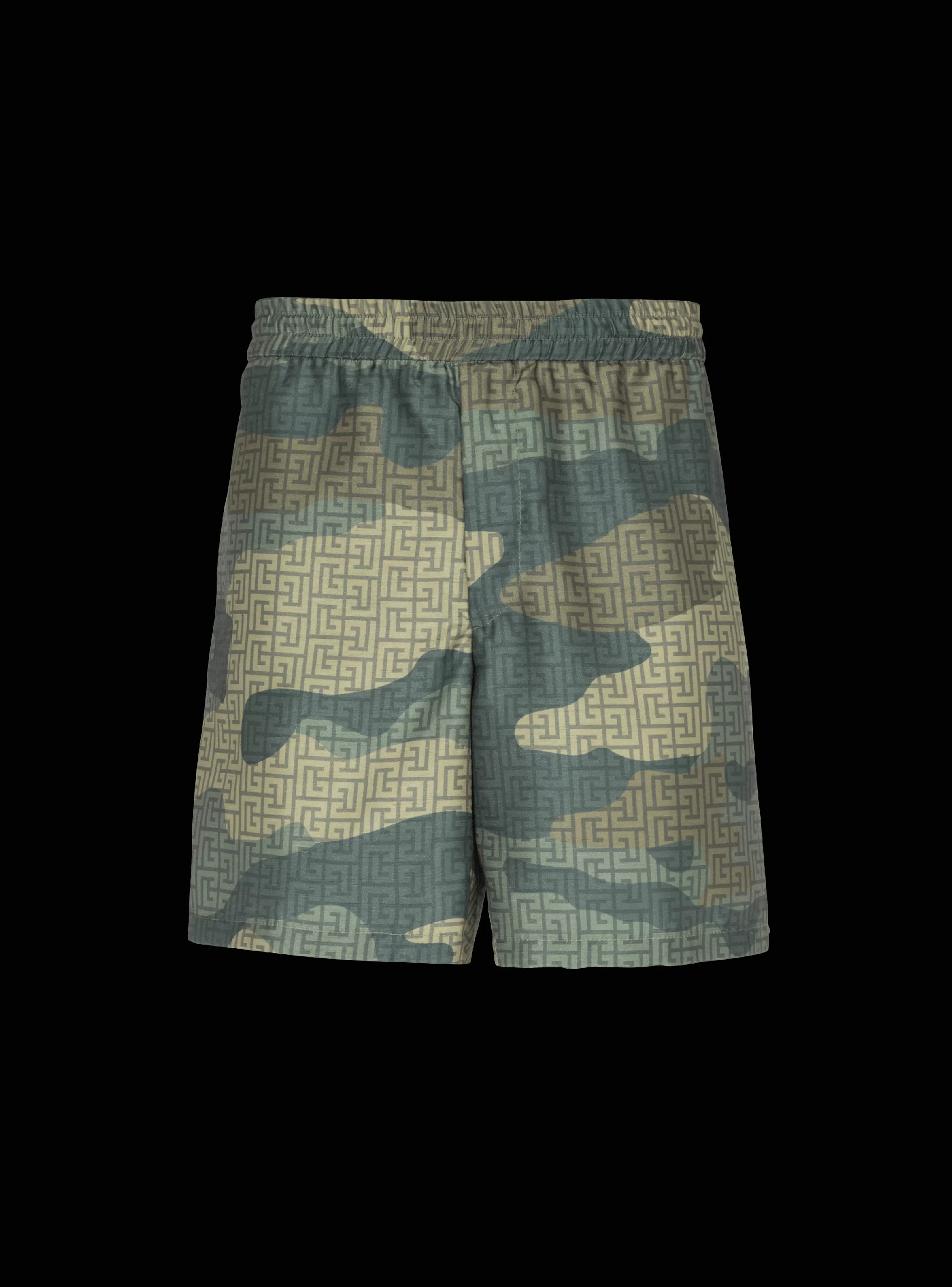 Balmain Camouflage Monogrammed Shantung Shorts