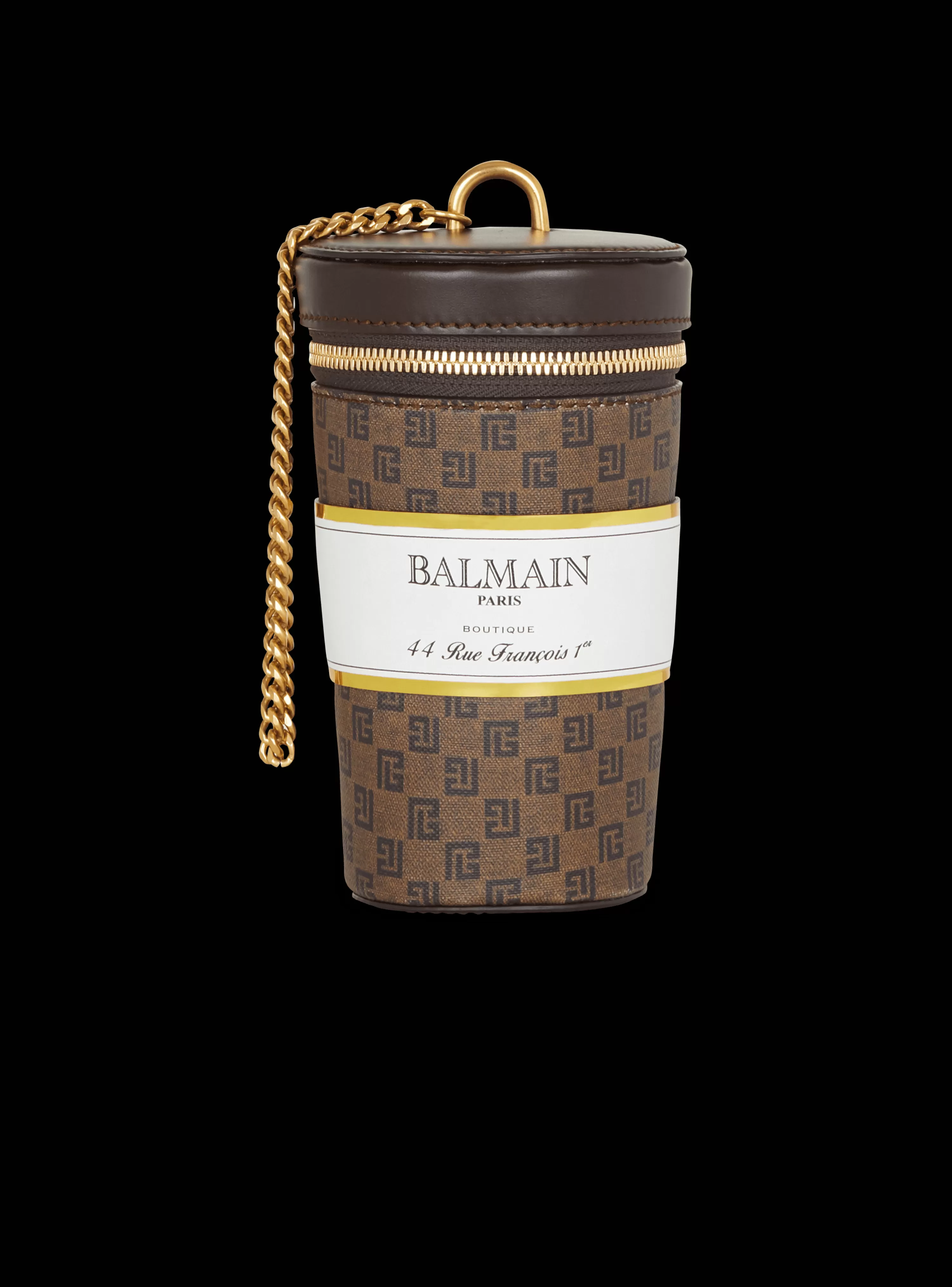 Women Balmain Coffee Cup Minaudière In Mini Monogram Canvas