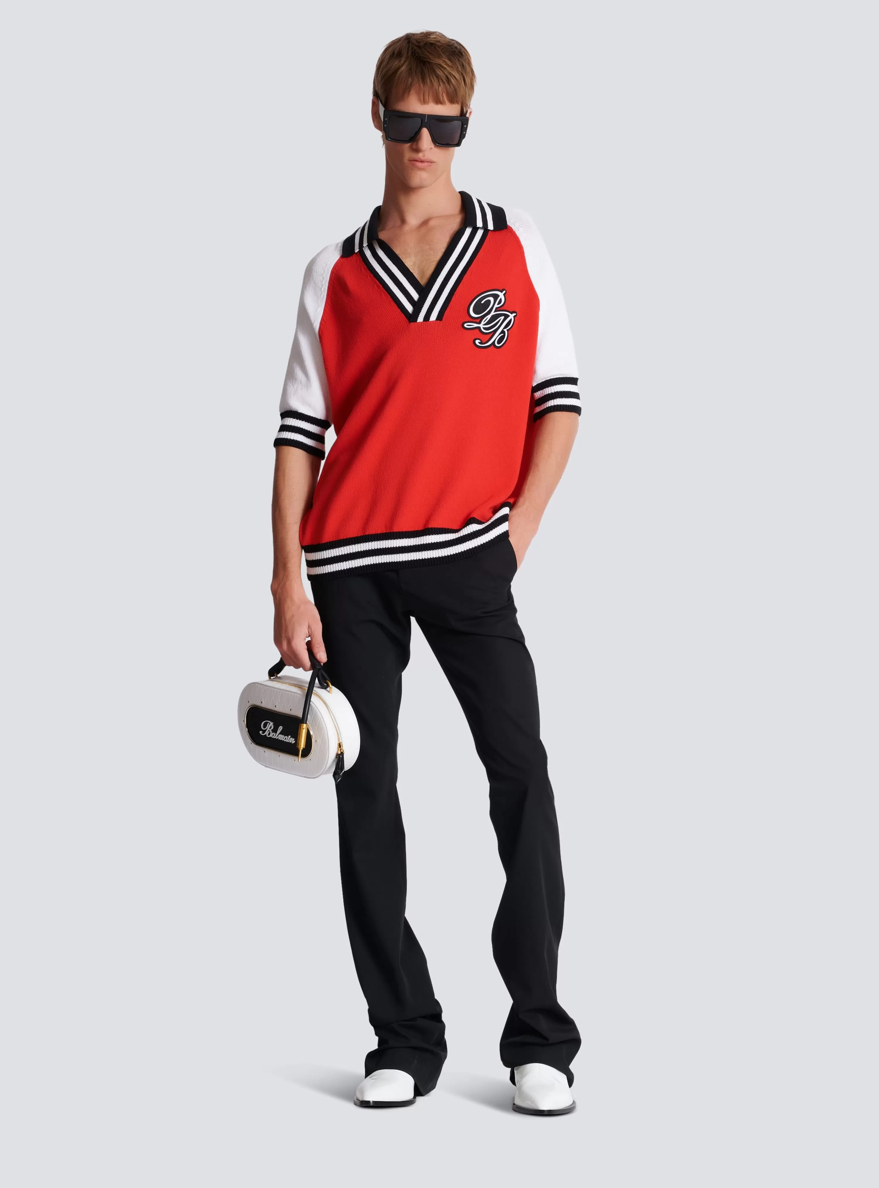 Balmain College Baseball PB Signature Knit Polo Shirt