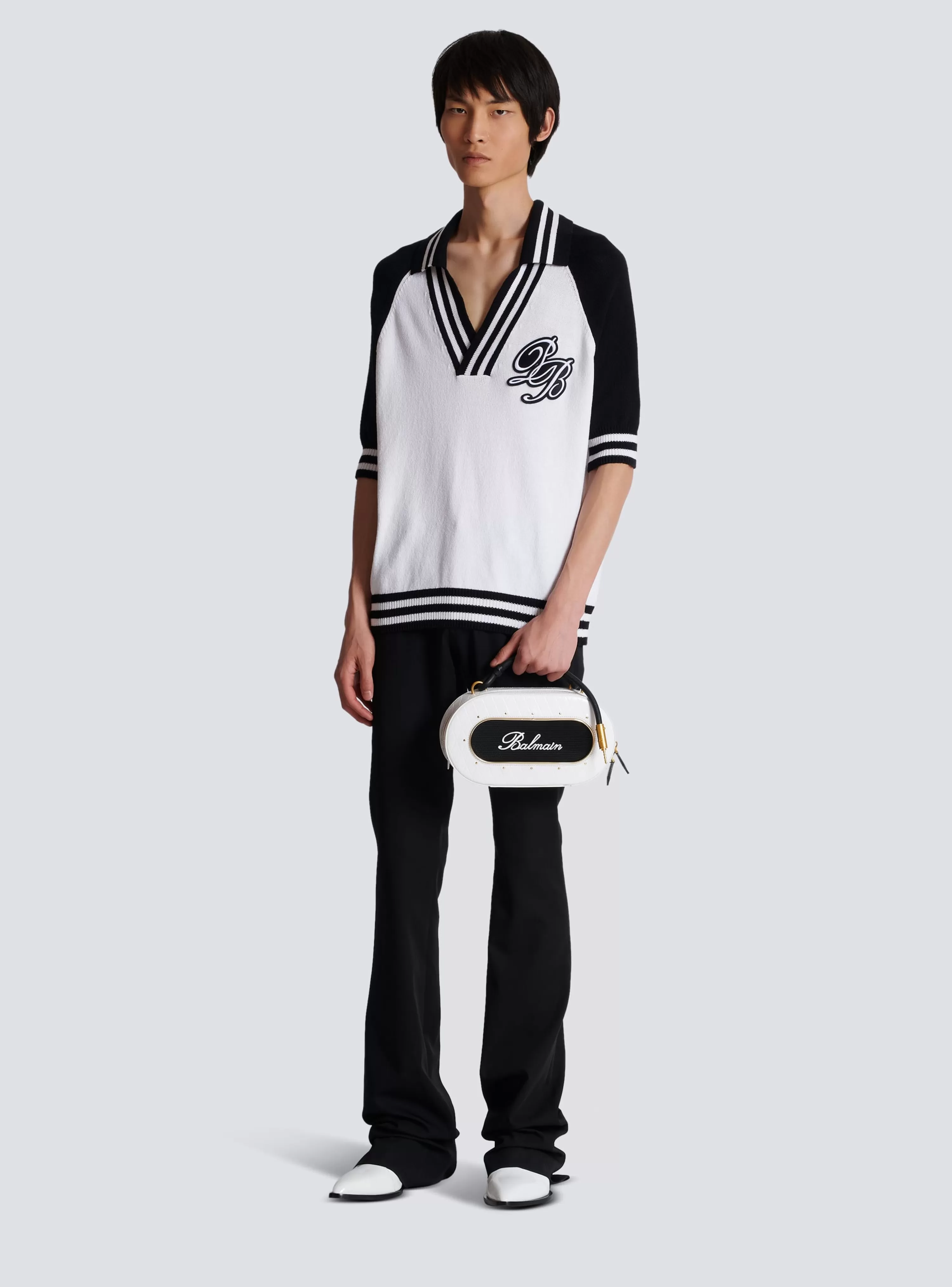 Balmain College Baseball PB Signature Knit Polo Shirt