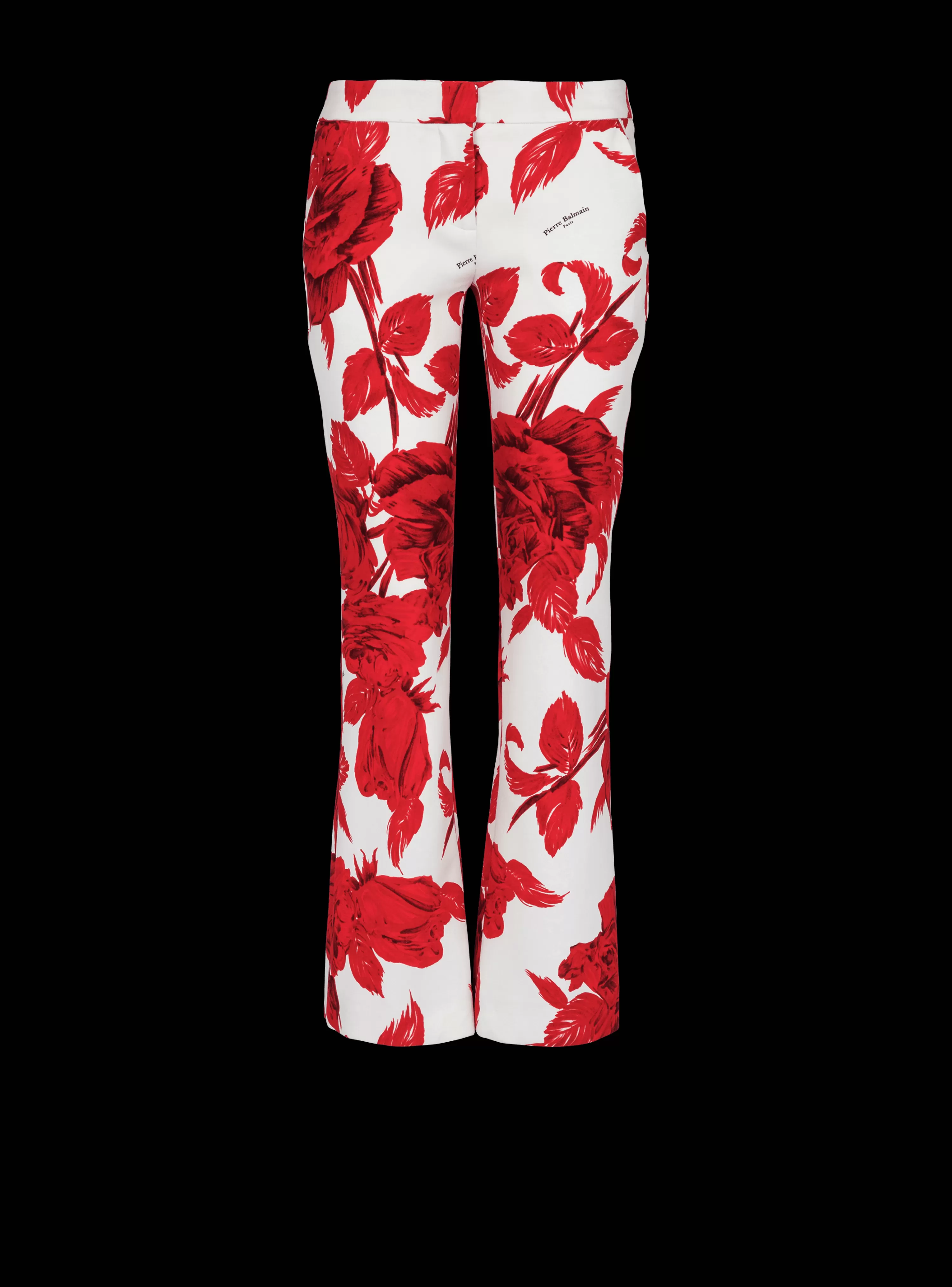 Women Balmain Crepe Trousers With Roses Print