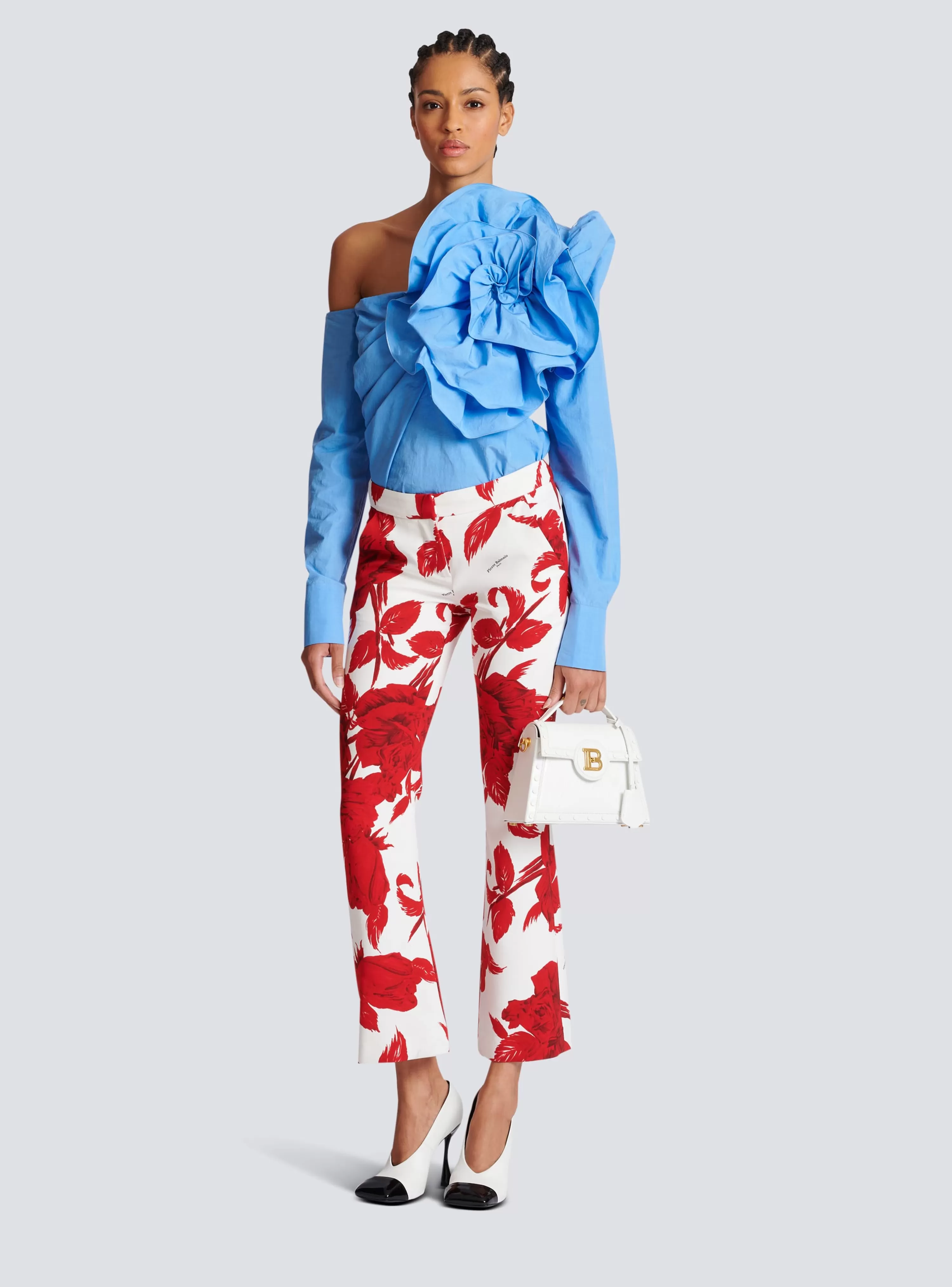 Women Balmain Crepe Trousers With Roses Print