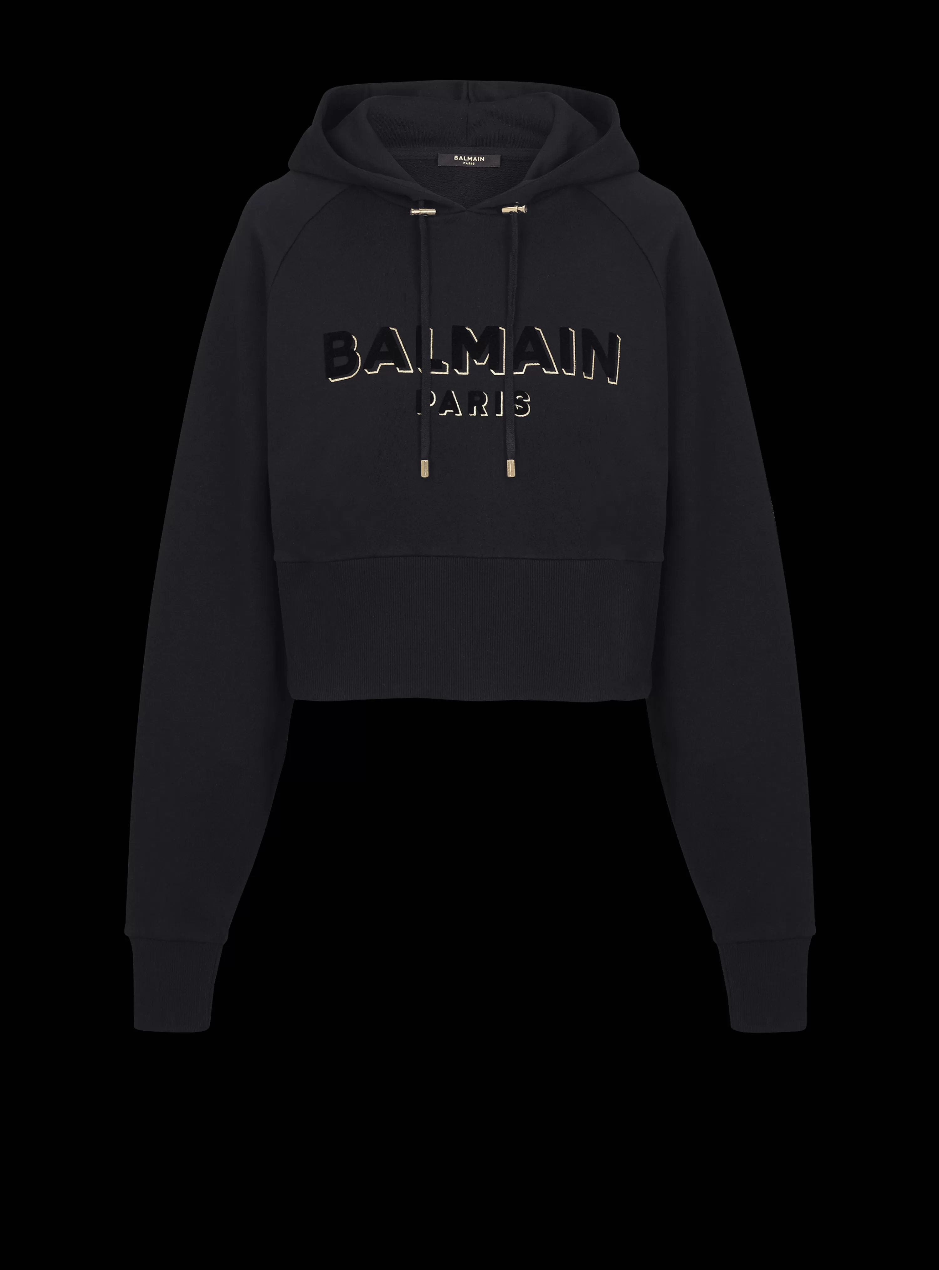 Women Balmain Cropped Cotton Sweatshirt With Flocked Metallic Logo